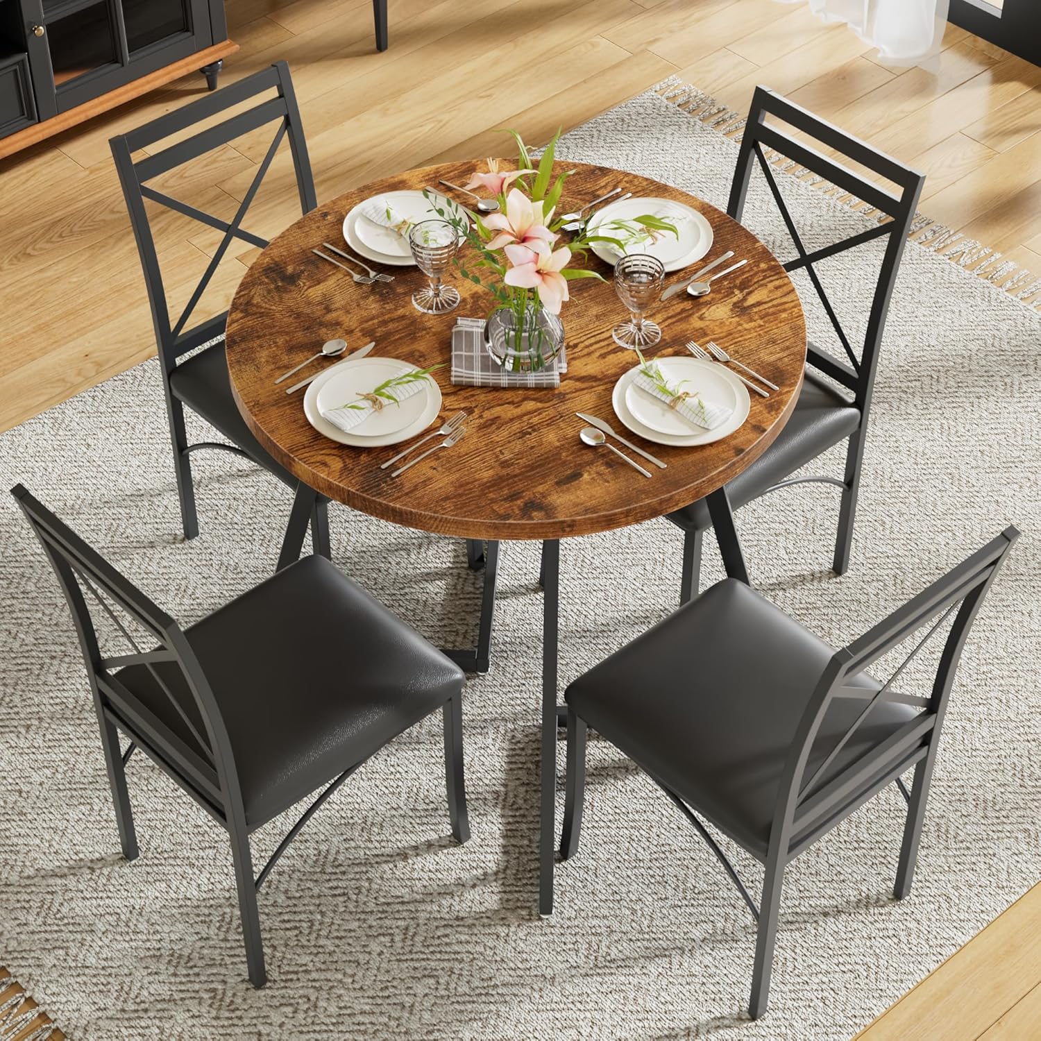 VECELO 35" Round Dining Table for 4