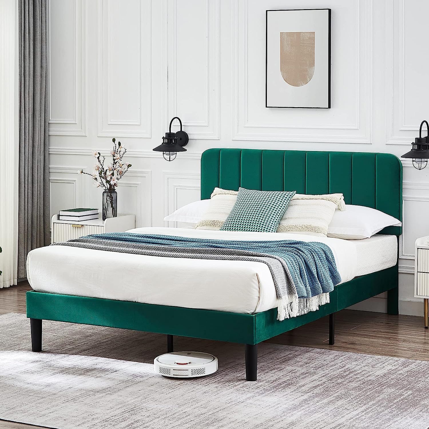 VECELO Upholstered Platform bedframe with Adjustable Headboard