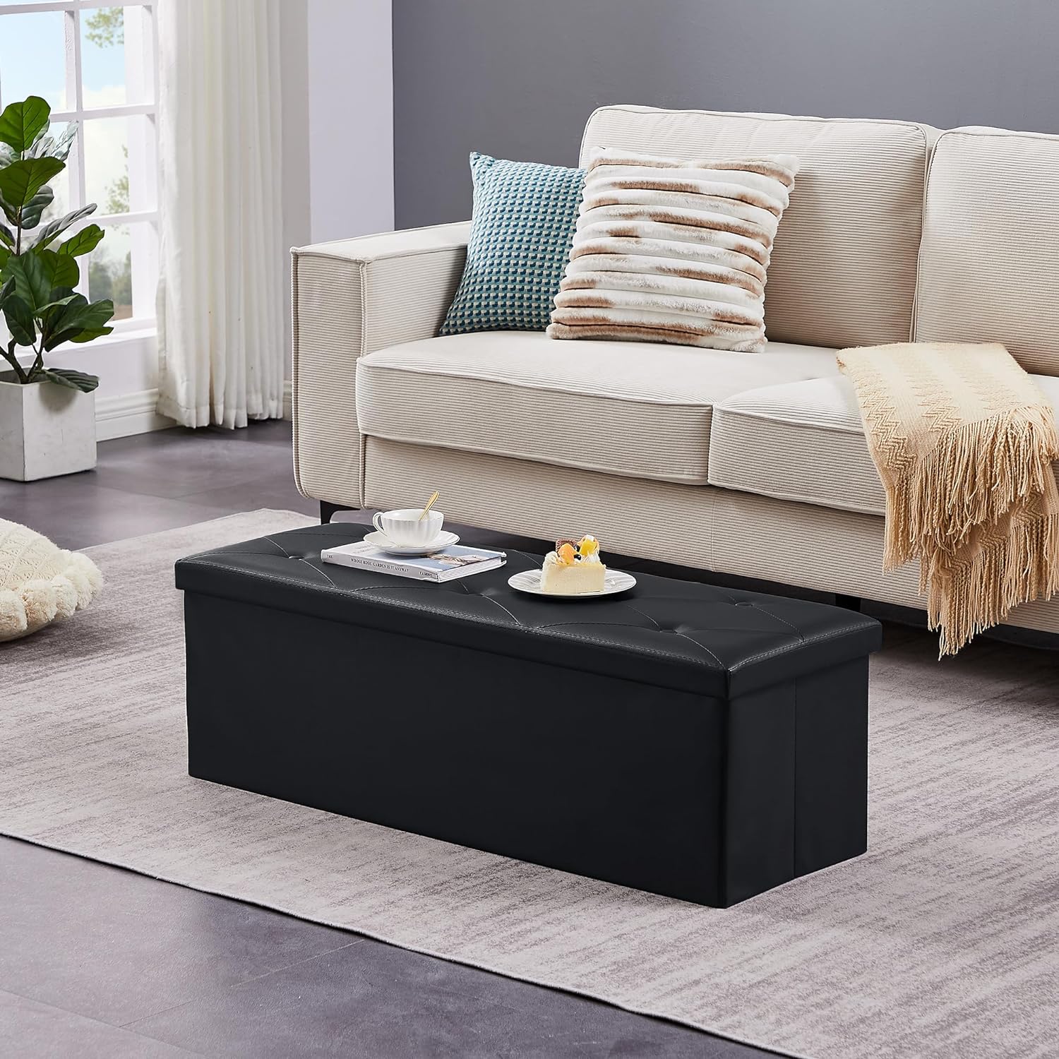 VECELO Storage Ottoman Bench End of Bed 43'' Footstool Footrest Stool Shoestool for Bedroom Hallway Entraway Living Room