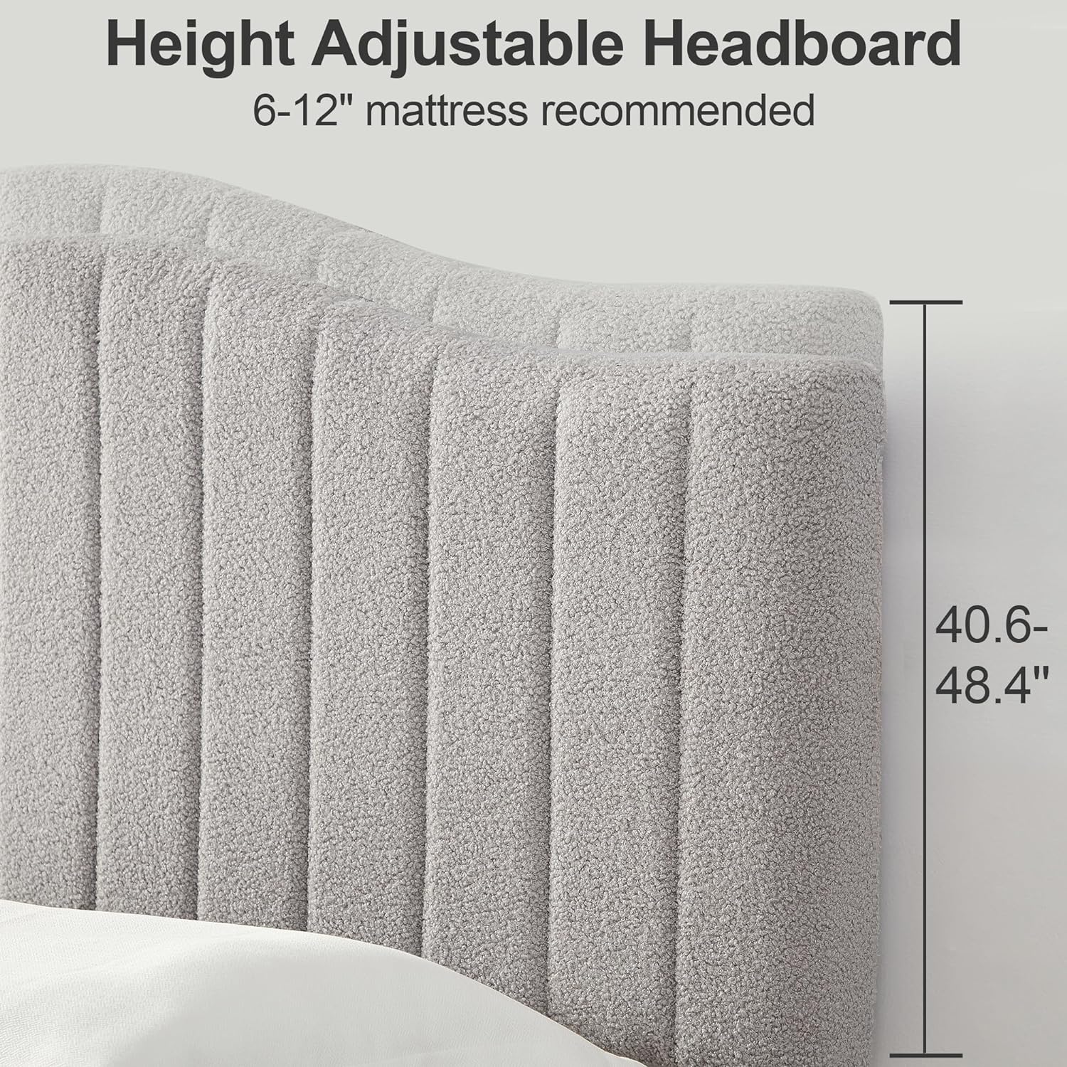 VECELO Upholstered Platform Bed Frame with Sheepskin Fabric Adjustable Headboard/Strong Wood Slats Supports