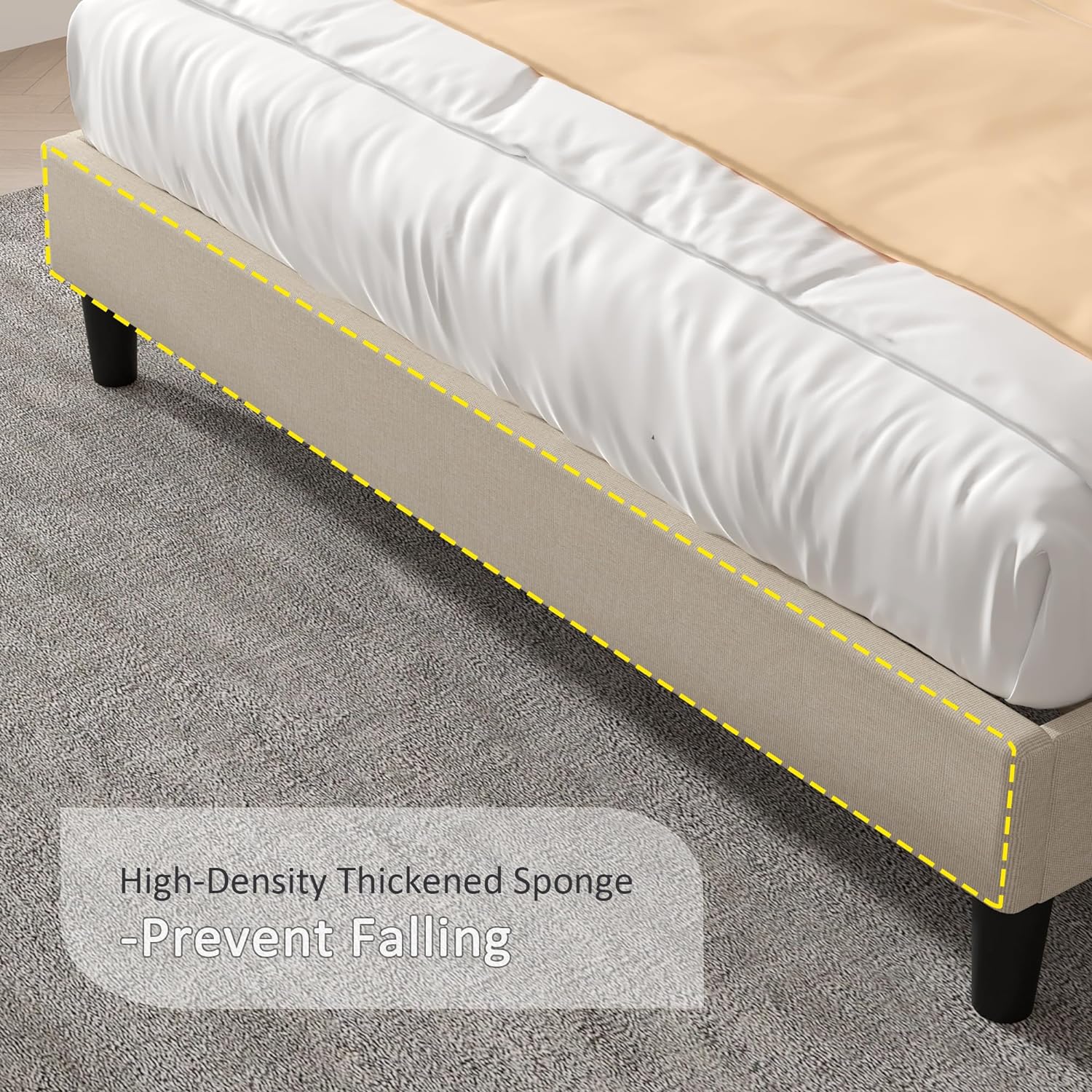 VECELO Bed Frame with Upholstered Wingback Headboard - VECELO