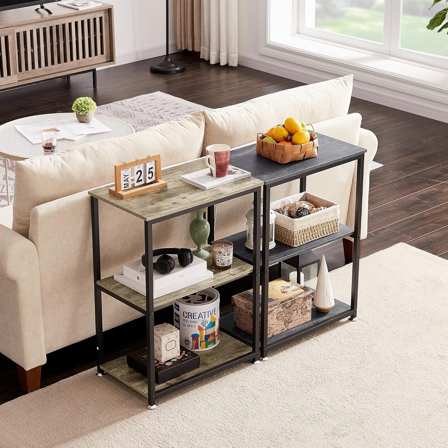 VECELO End Side Table 3-Layer Narrow Night Stand/Entryway/Hallway Console Table for Living Room/Bedroom