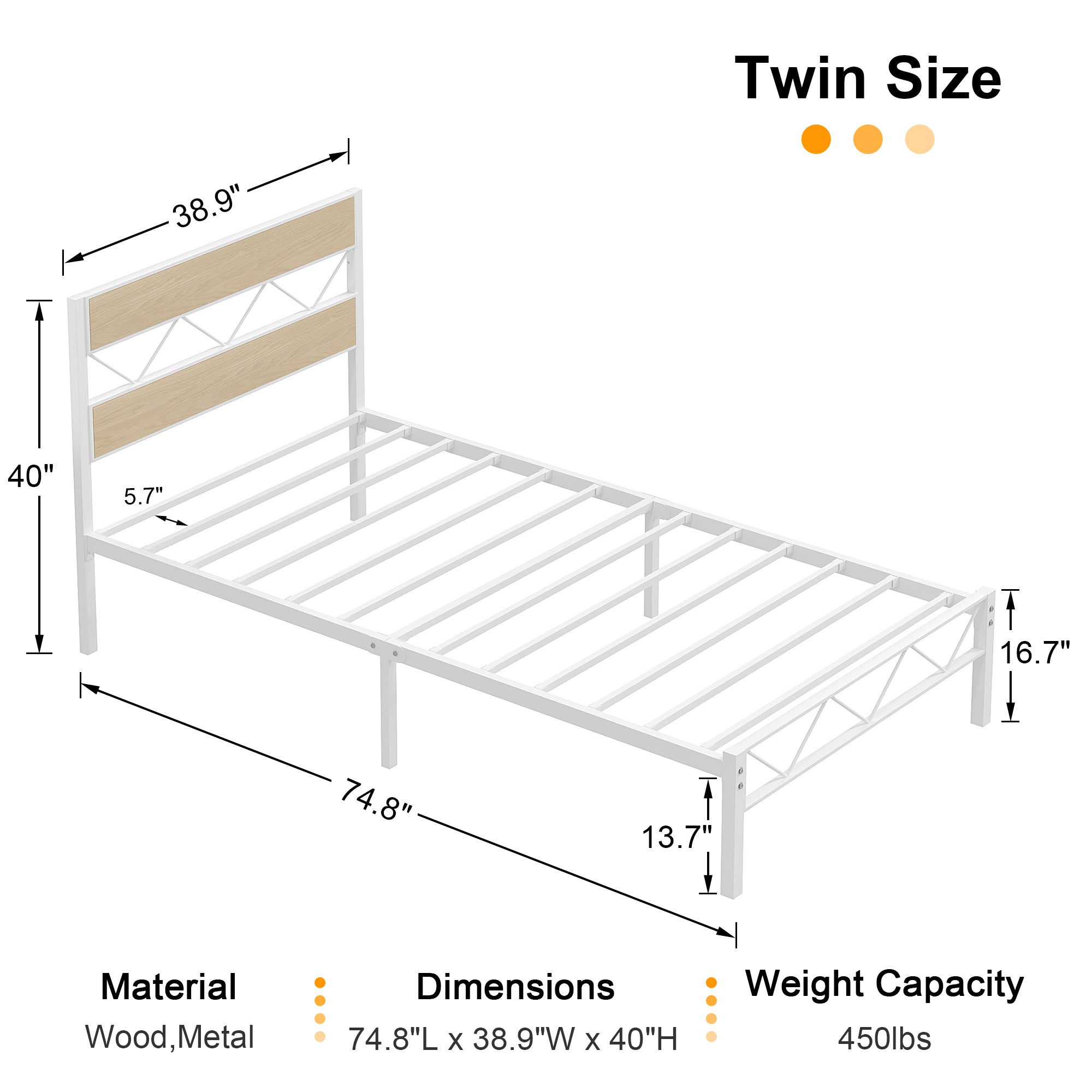 VECELO Metal Platform Bed Frame with Rustic Vintage Wooden Headboard