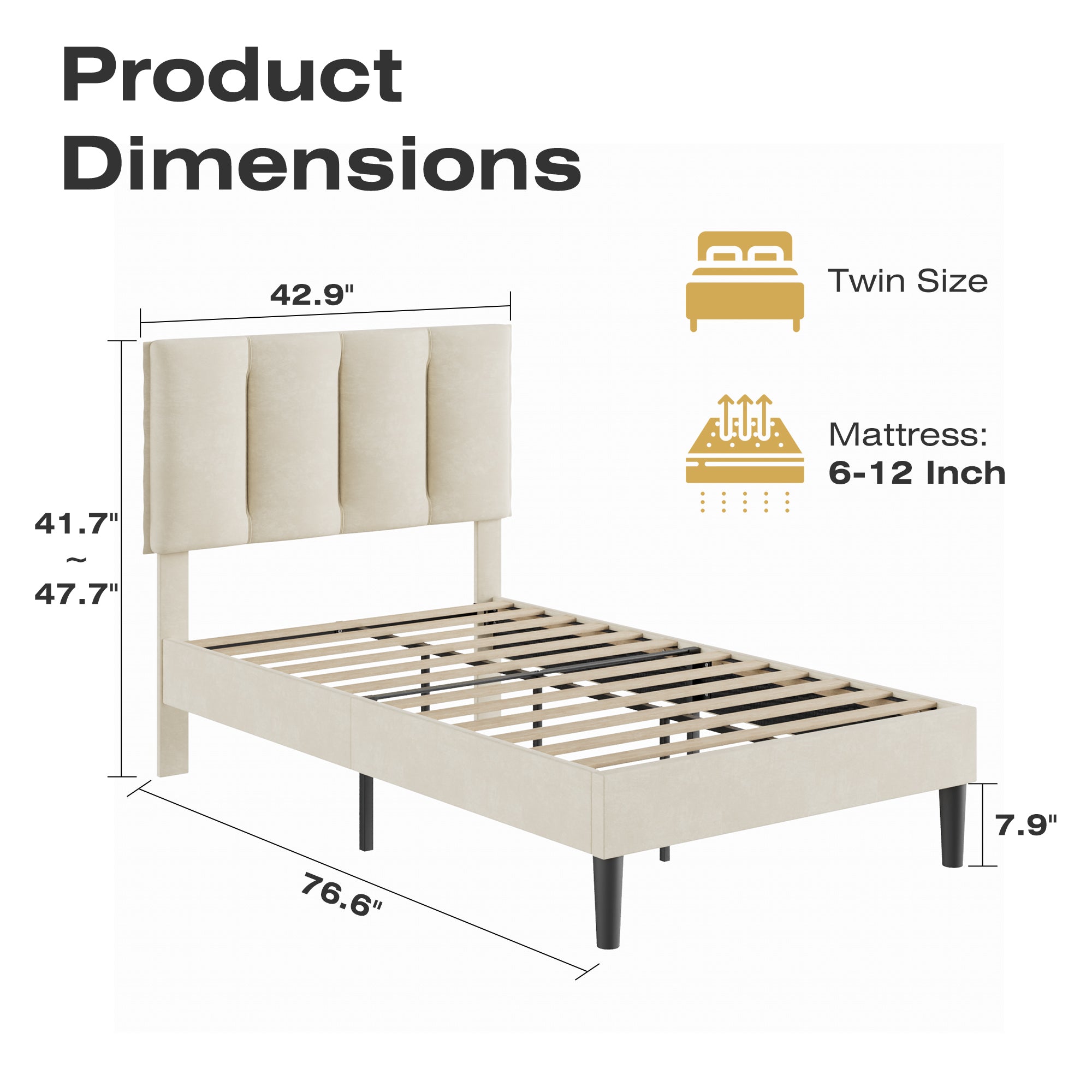 VECELO Modern Upholstered Platform Bedframe, Adjustable Headboard