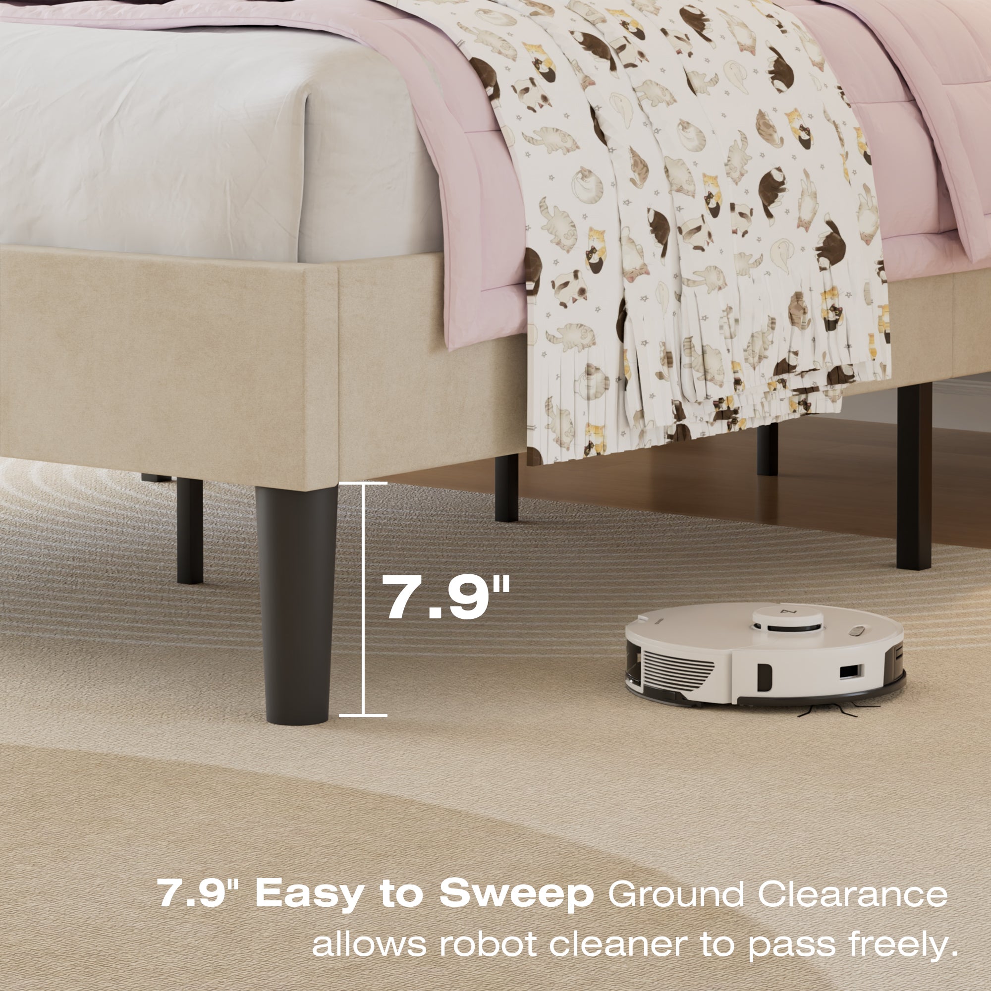 VECELO Modern Upholstered Platform Bedframe, Adjustable Headboard