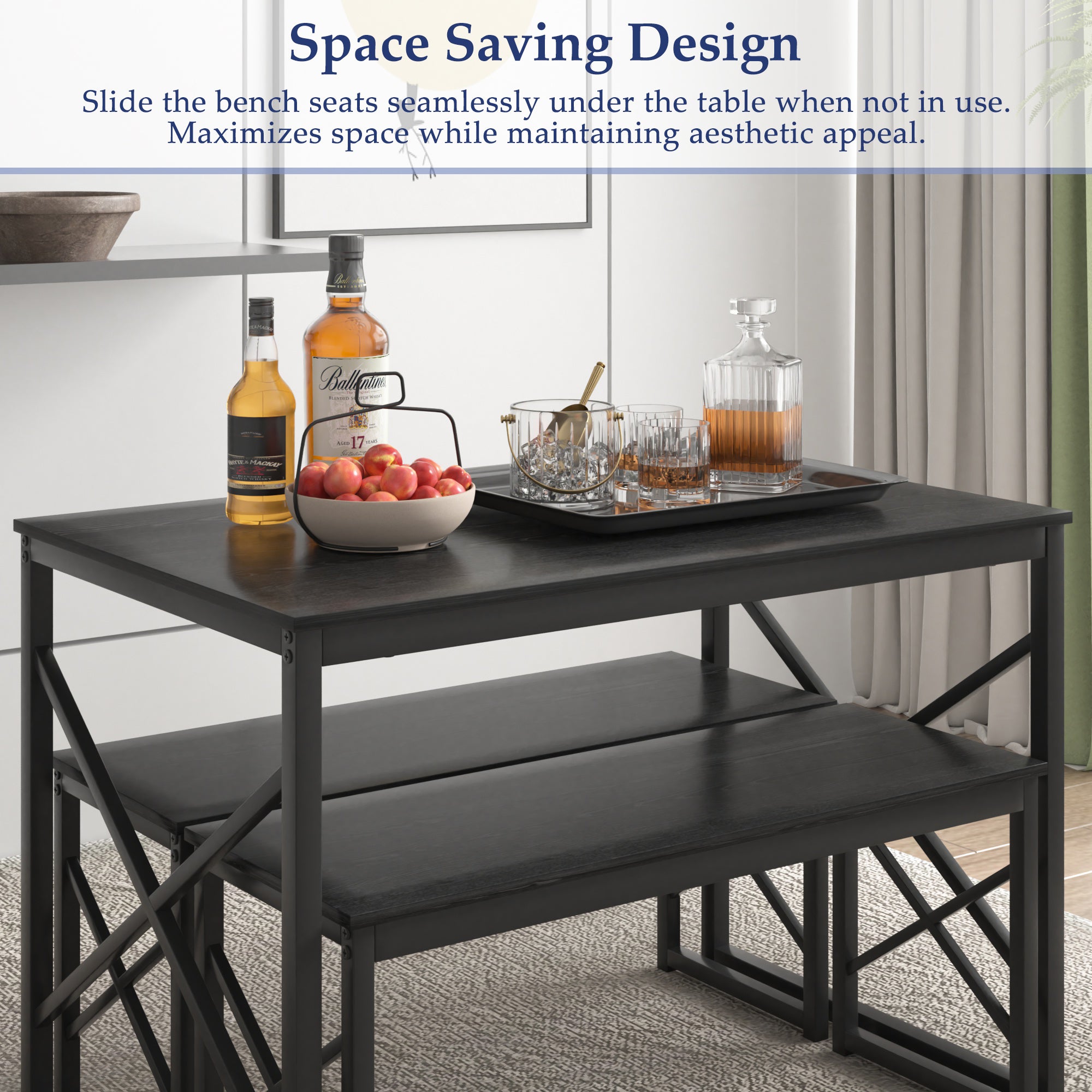 VECELO Kitchen Table with 2 Benches for 4 - VECELO