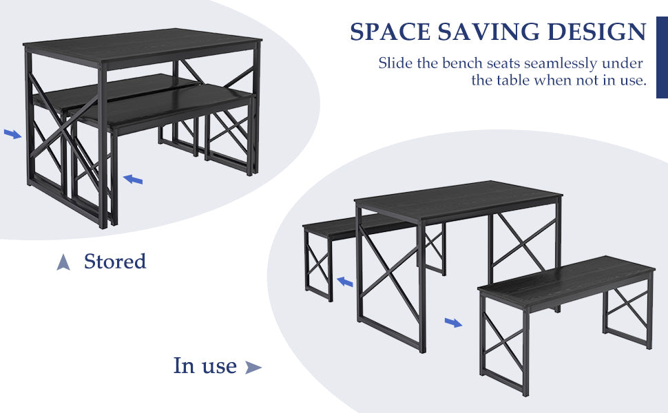VECELO Kitchen Table with 2 Benches for 4 - VECELO