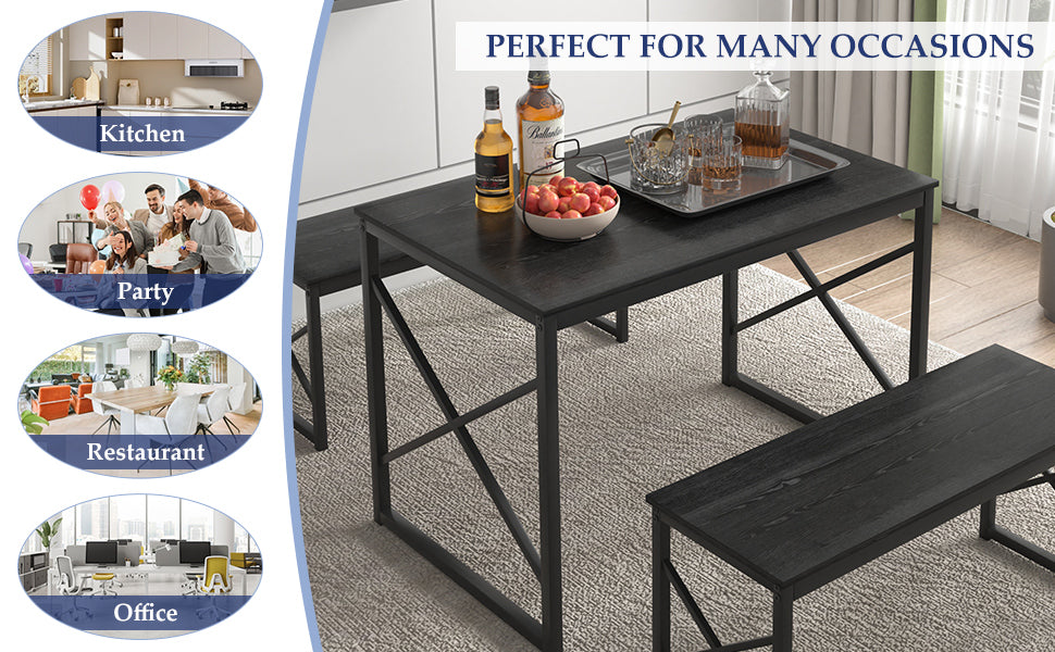 VECELO Kitchen Table with 2 Benches for 4 - VECELO