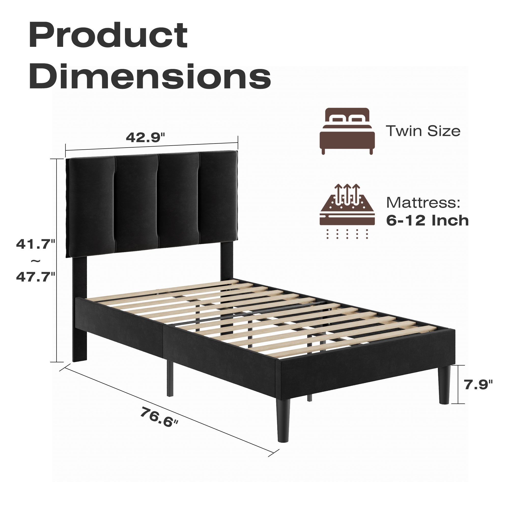 VECELO Modern Upholstered Platform Bedframe, Adjustable Headboard