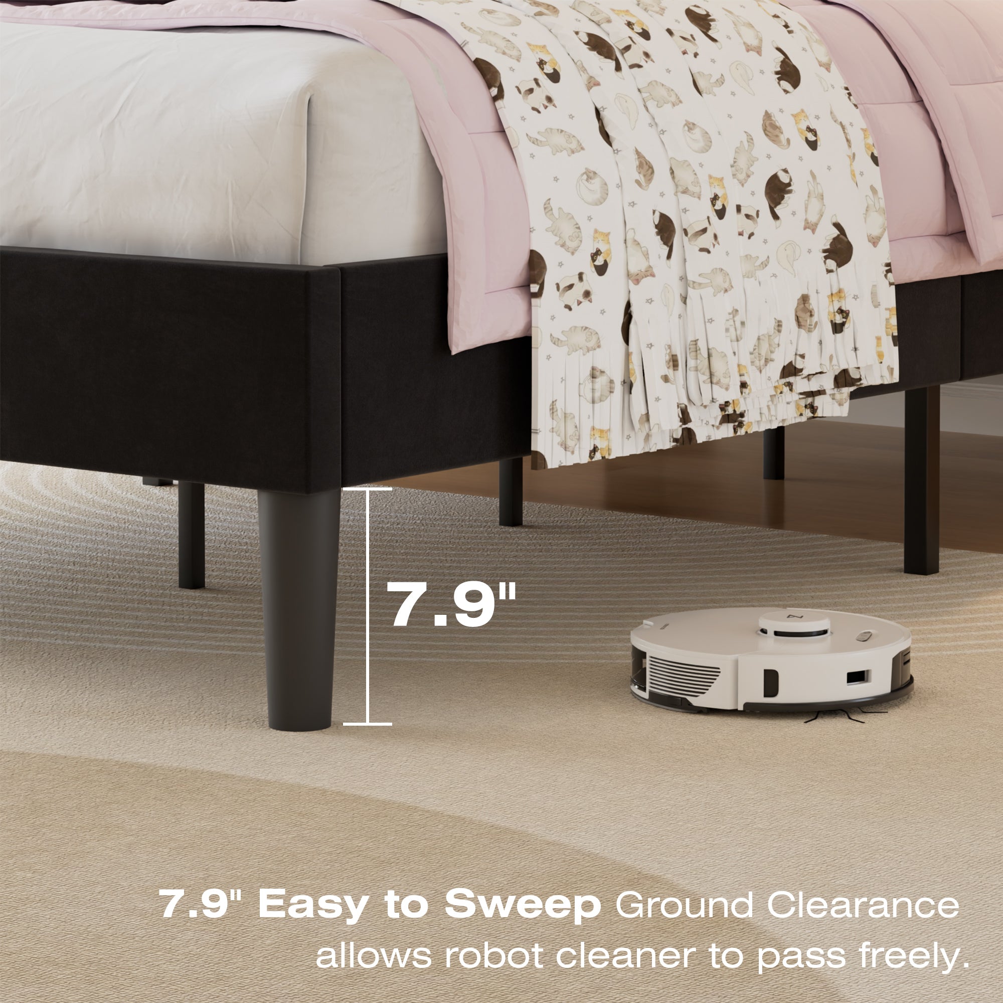 VECELO Modern Upholstered Platform Bedframe, Adjustable Headboard