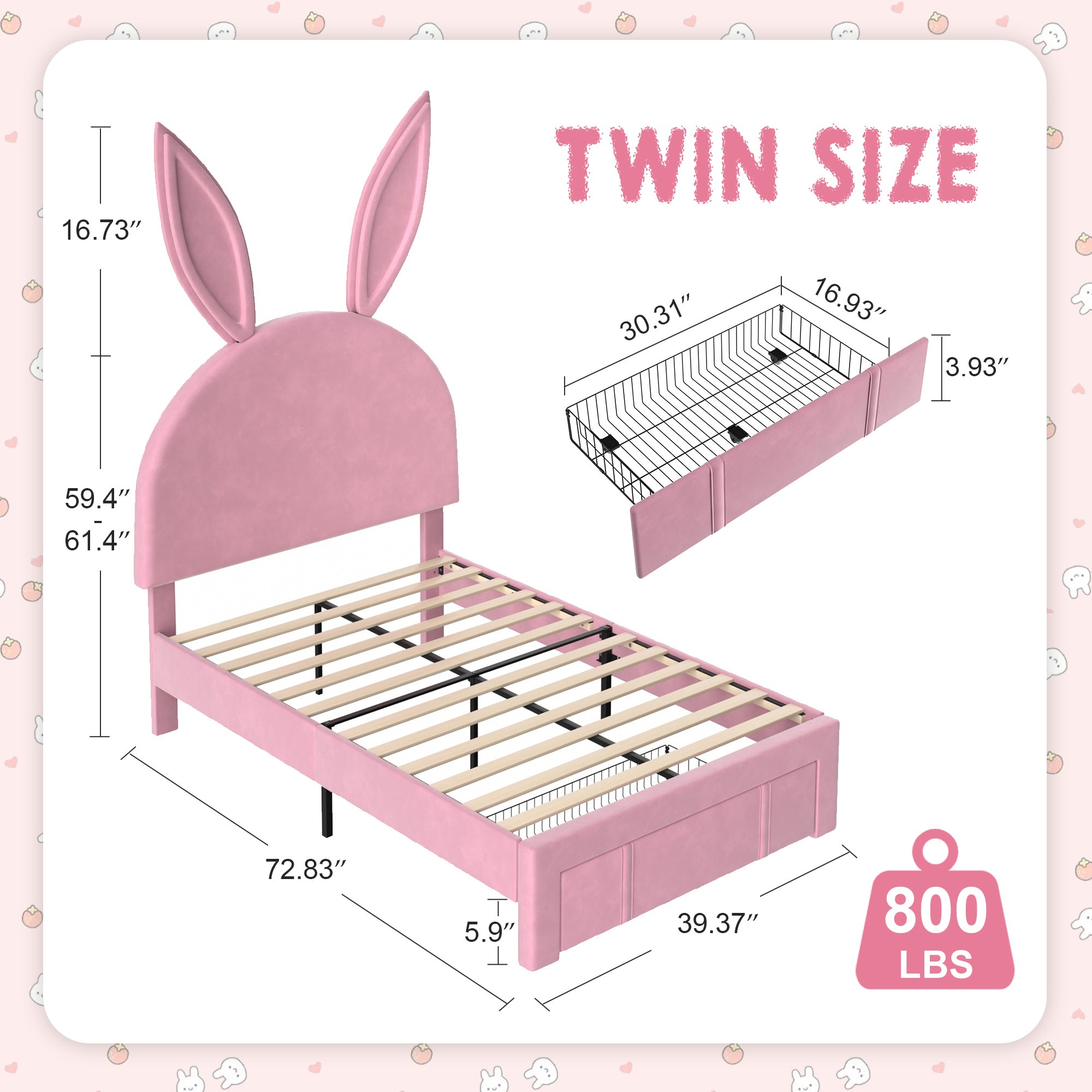 VECELO Twin Upholstered Bed Frame with Storage Drawer