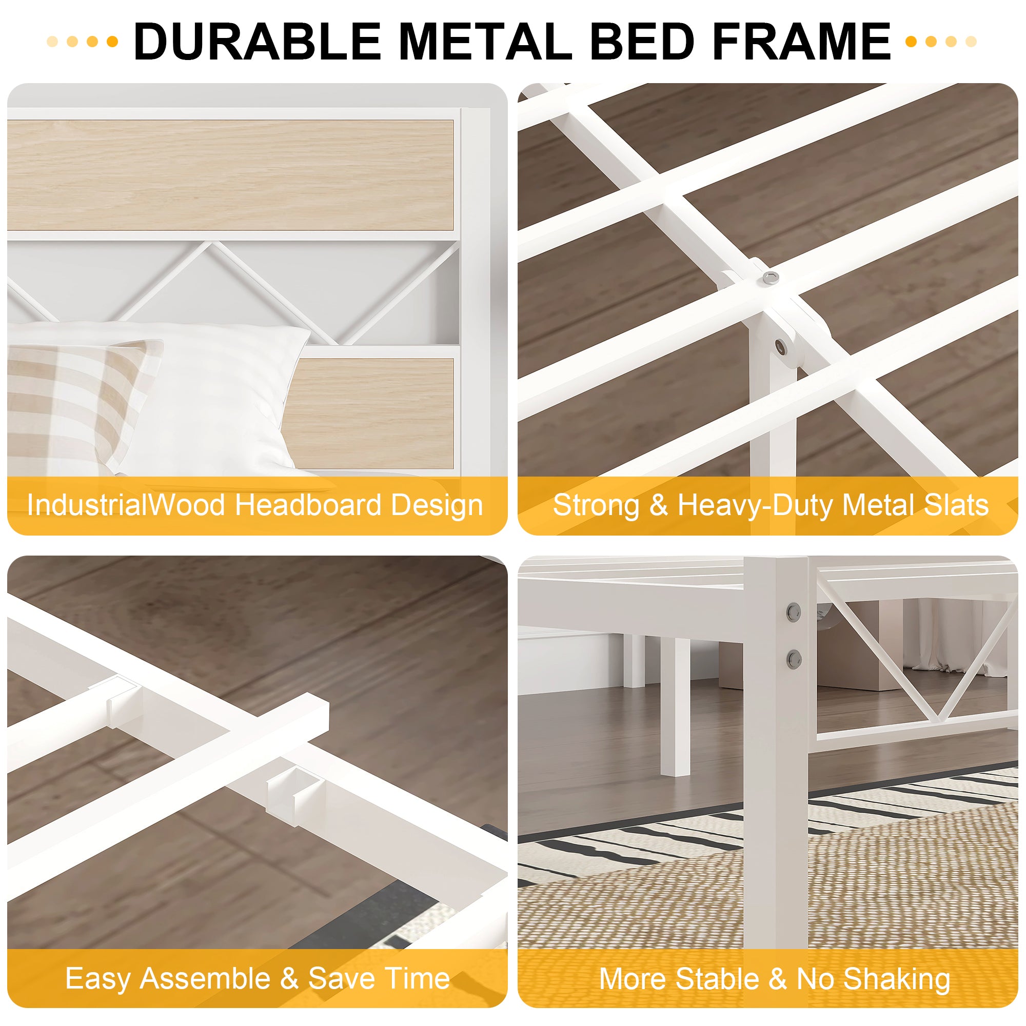 VECELO Metal Platform Bed Frame with Rustic Vintage Wooden Headboard