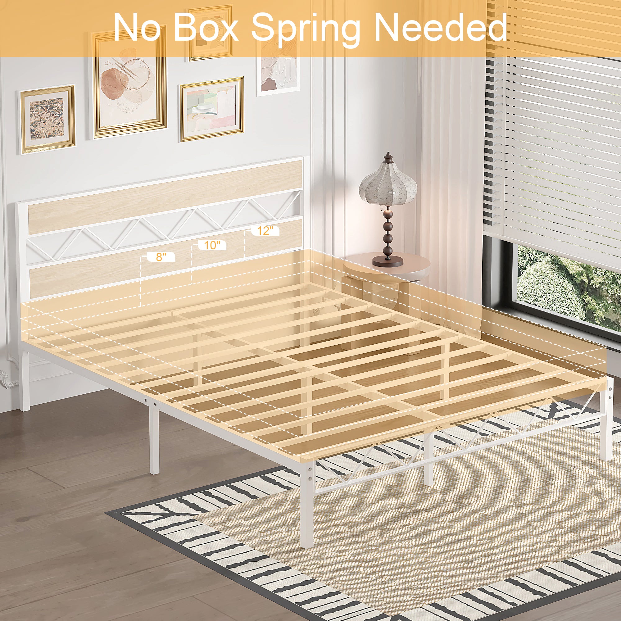 VECELO Metal Platform Bed Frame with Rustic Vintage Wooden Headboard