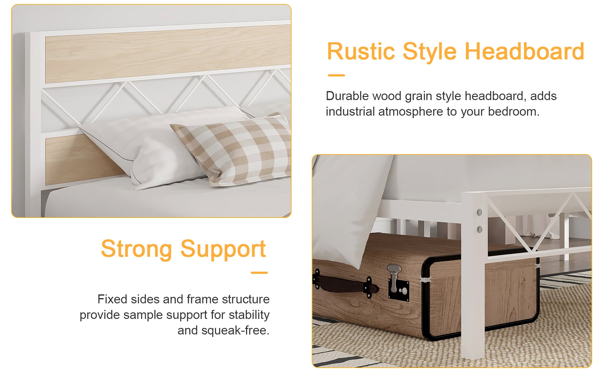 VECELO Metal Platform Bed Frame with Rustic Vintage Wooden Headboard