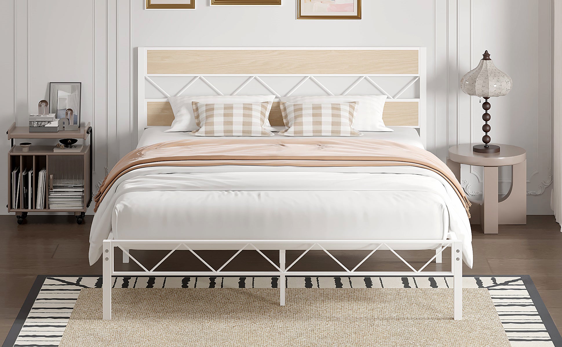 VECELO Metal Platform Bed Frame with Rustic Vintage Wooden Headboard