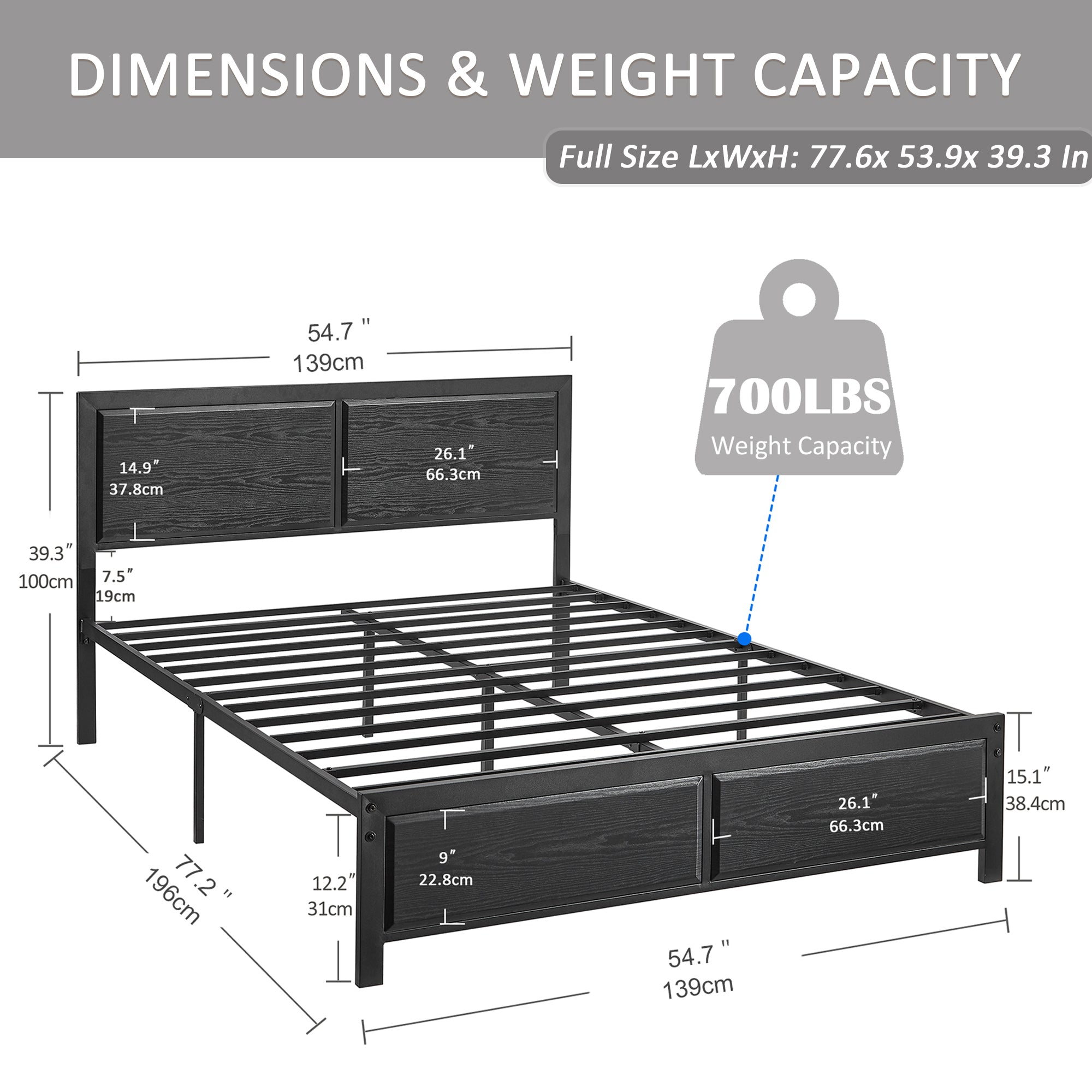 VECELO Platform Bed Frame, Mattress Foundation with Rustic Vintage Wood Headboard