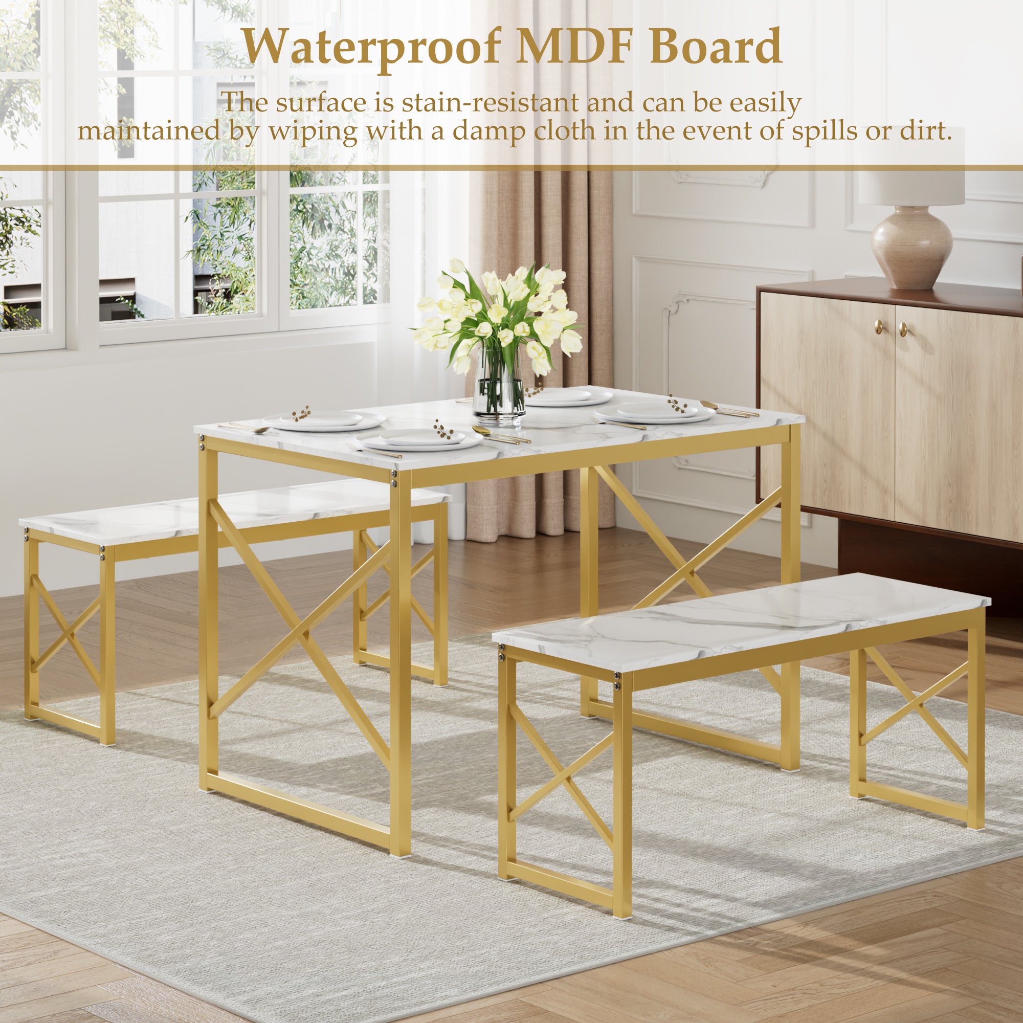 VECELO Kitchen Table with 2 Benches for 4 - VECELO