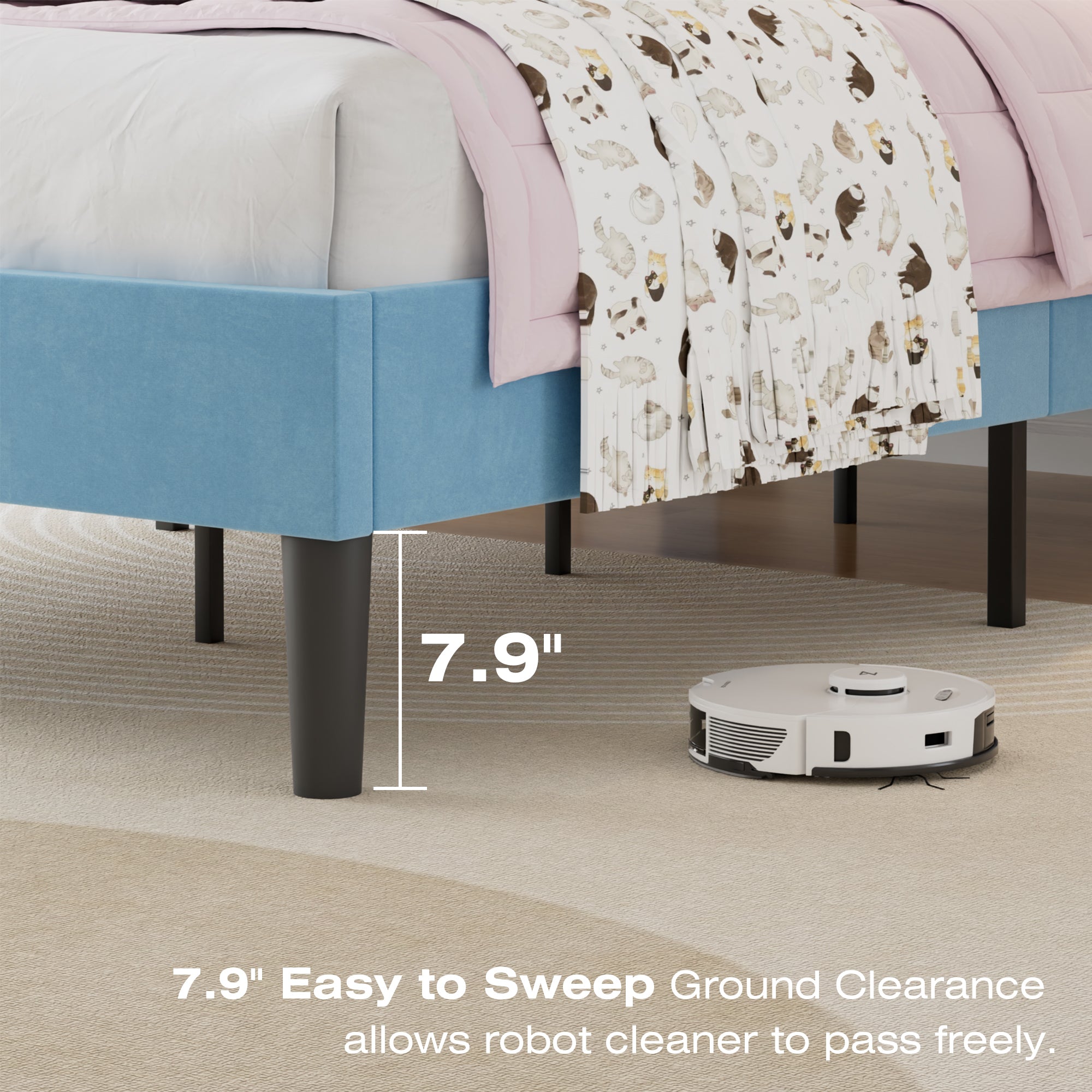 VECELO Modern Upholstered Platform Bedframe, Adjustable Headboard