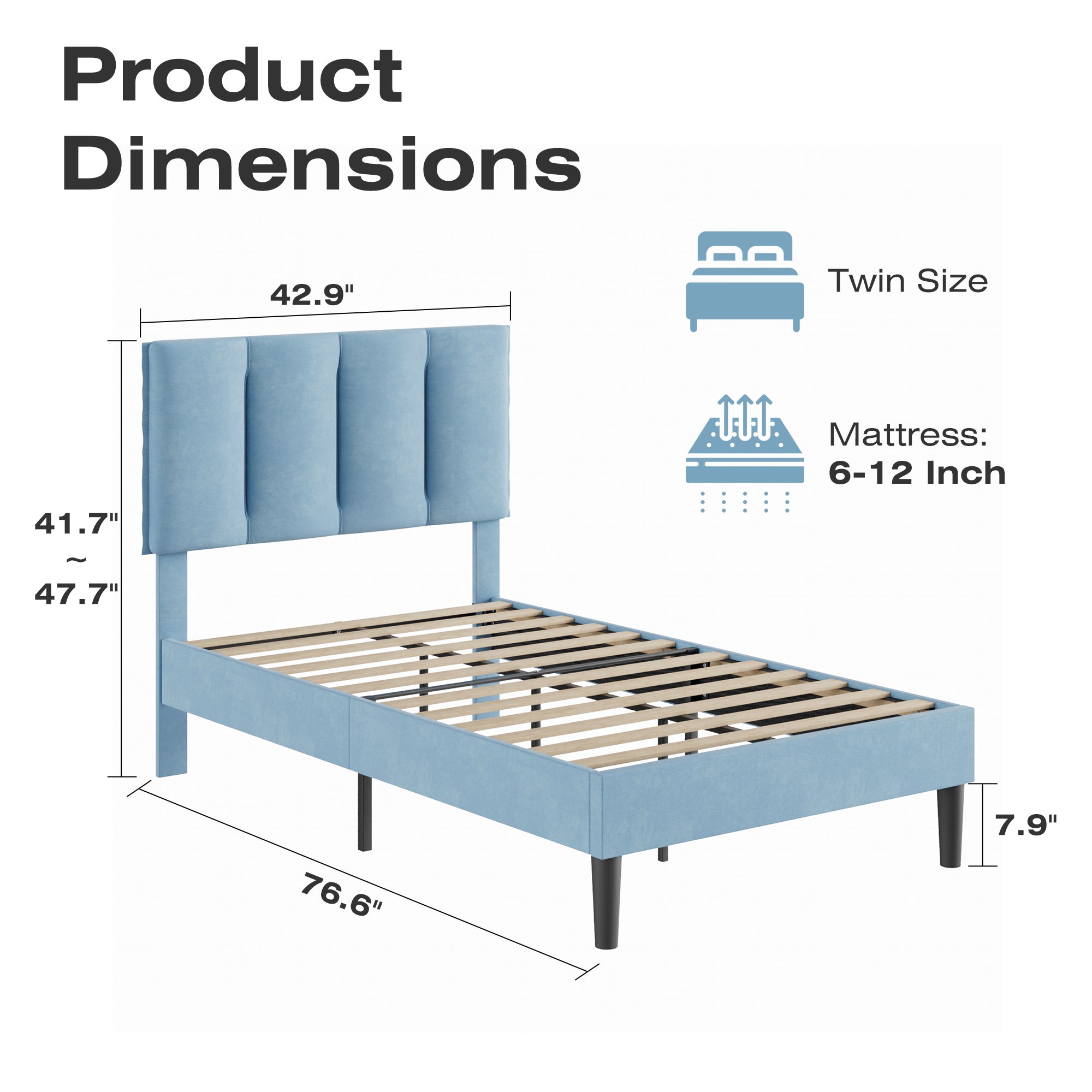 VECELO Modern Upholstered Platform Bedframe, Adjustable Headboard