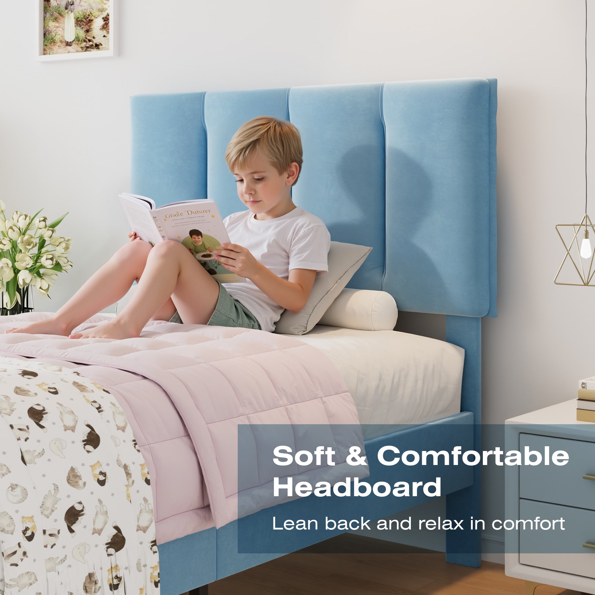 VECELO Modern Upholstered Platform Bedframe, Adjustable Headboard