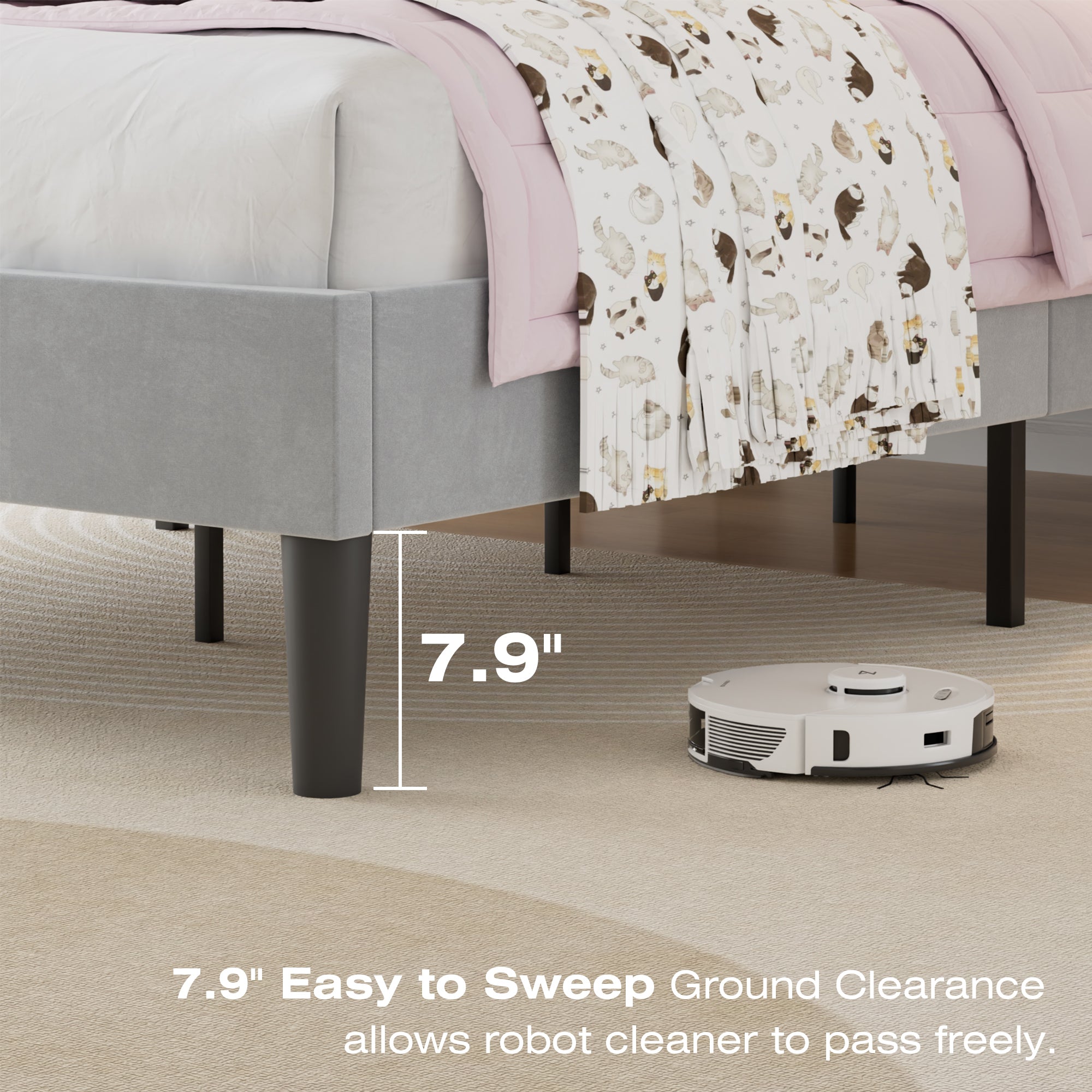 VECELO Modern Upholstered Platform Bedframe, Adjustable Headboard