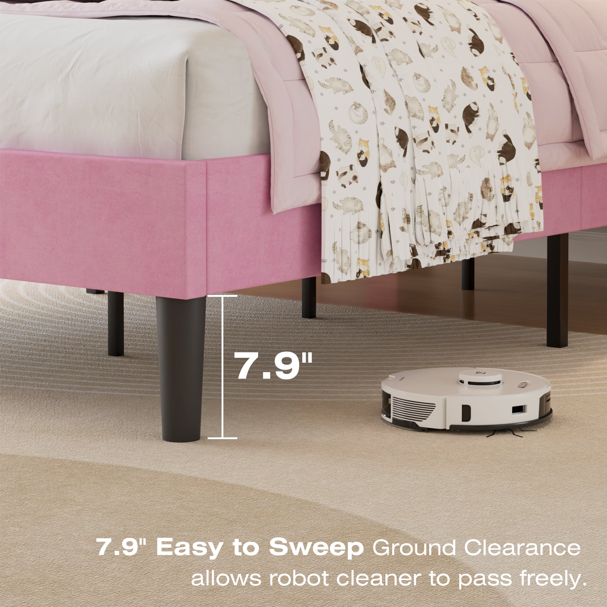 VECELO Modern Upholstered Platform Bedframe, Adjustable Headboard