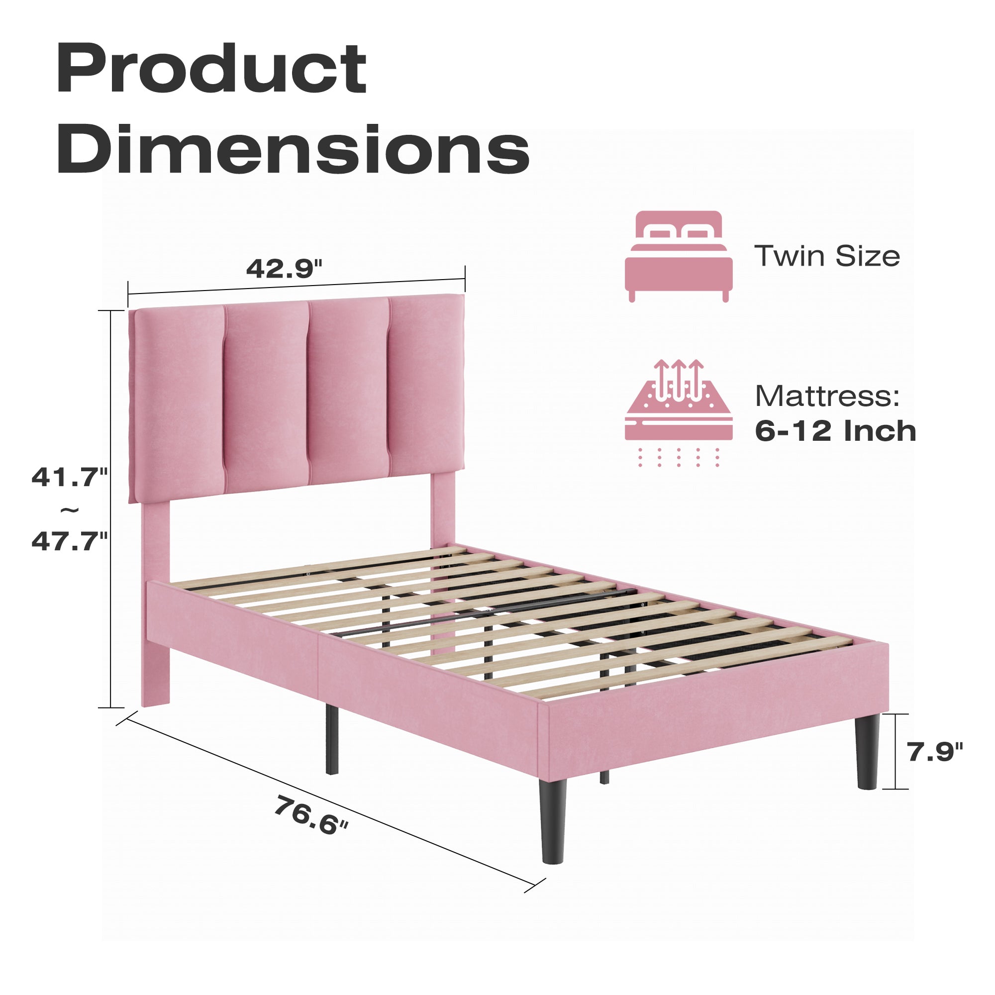 VECELO Modern Upholstered Platform Bedframe, Adjustable Headboard