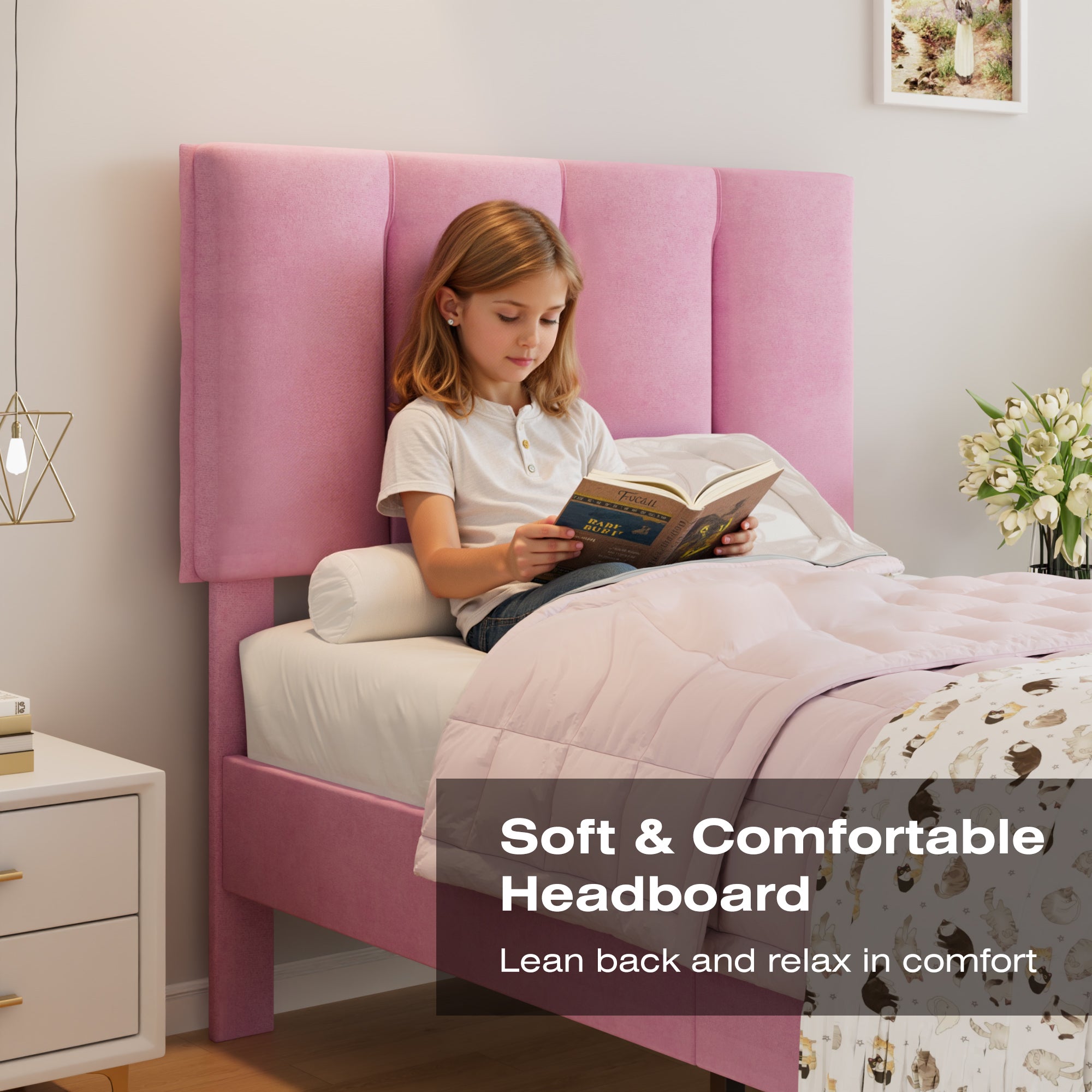 VECELO Modern Upholstered Platform Bedframe, Adjustable Headboard