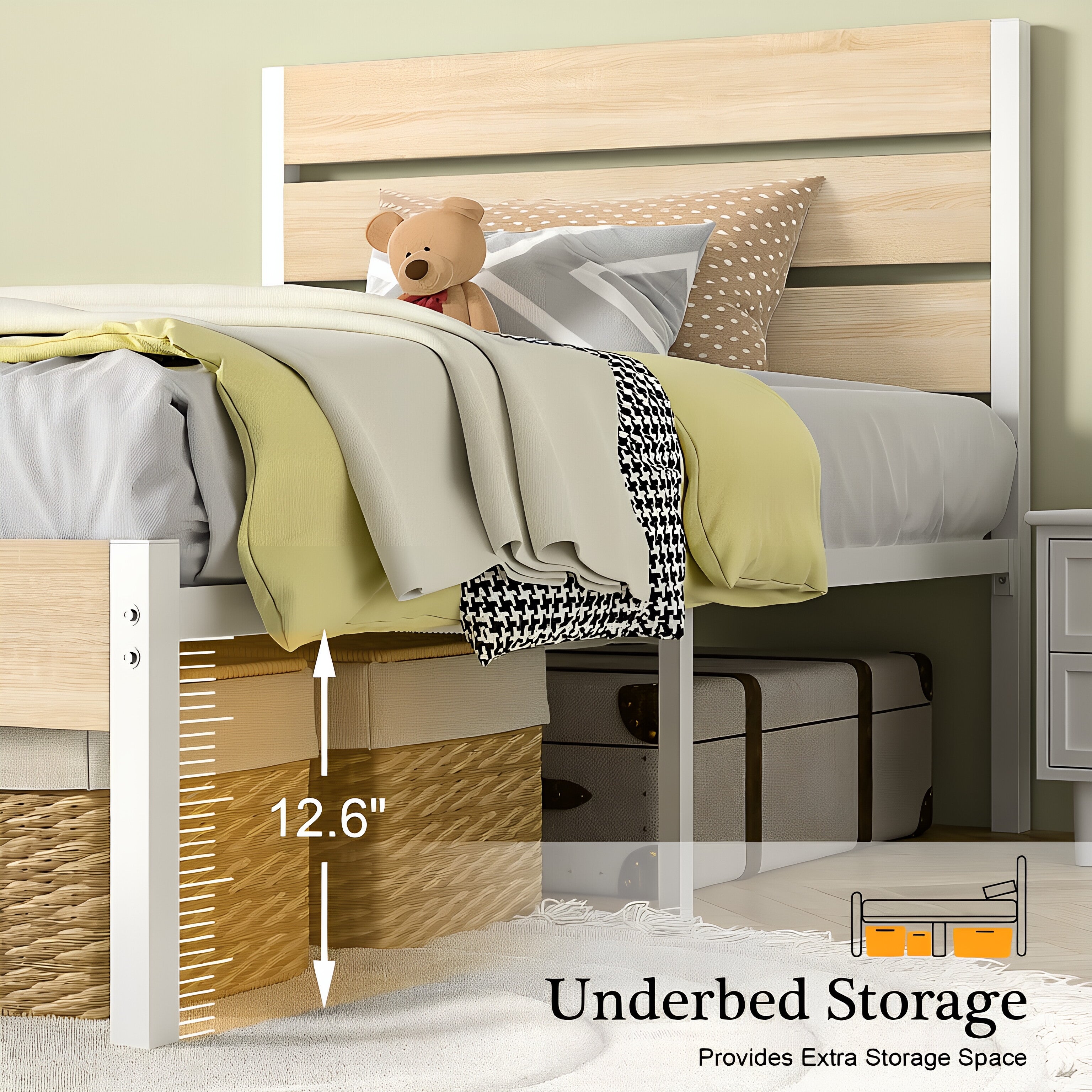 VECELO Platform Bed Frame with Rustic Vintage Wood Headboard/Strong Metal Slats Support