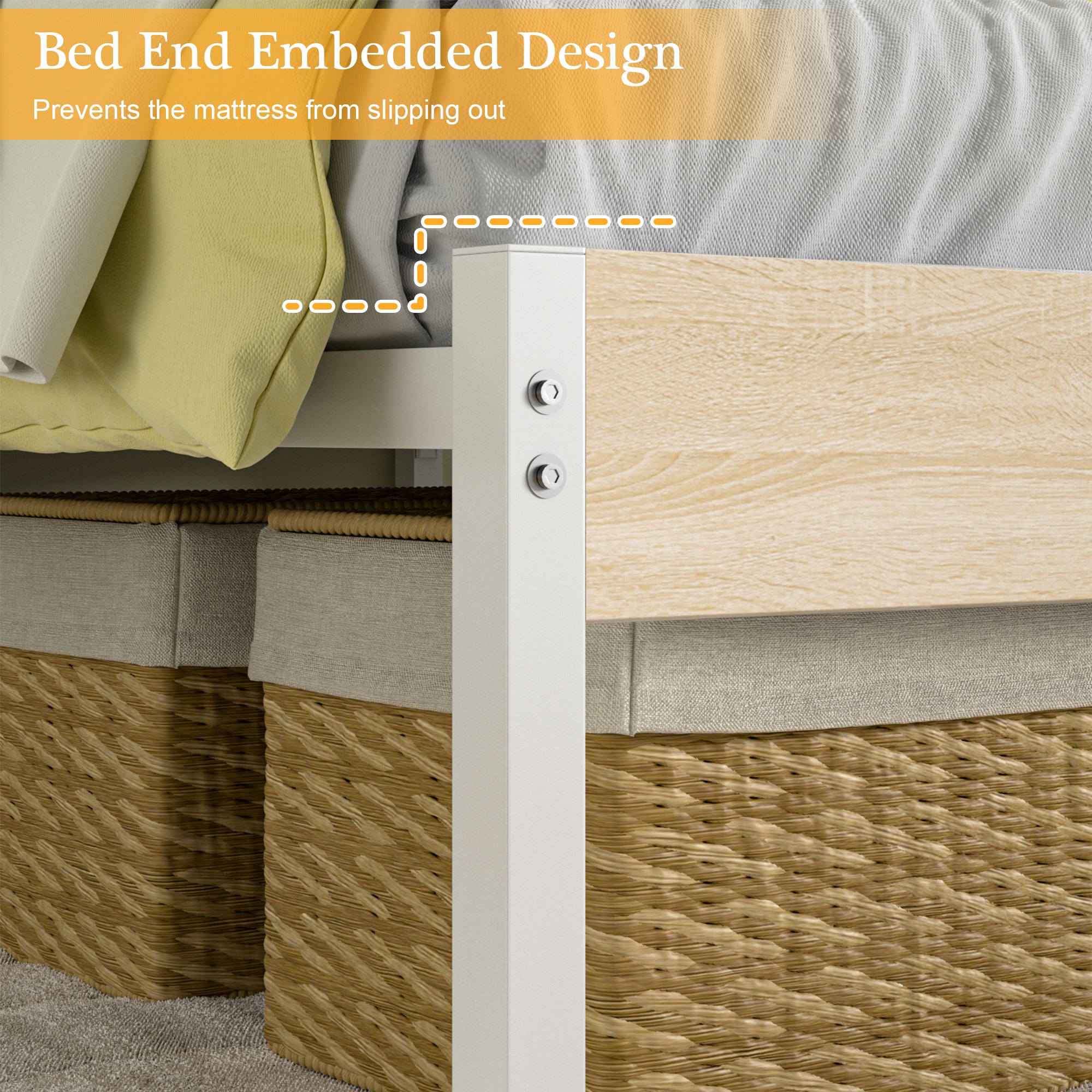 VECELO Platform Bed Frame with Rustic Vintage Wood Headboard/Strong Metal Slats Support