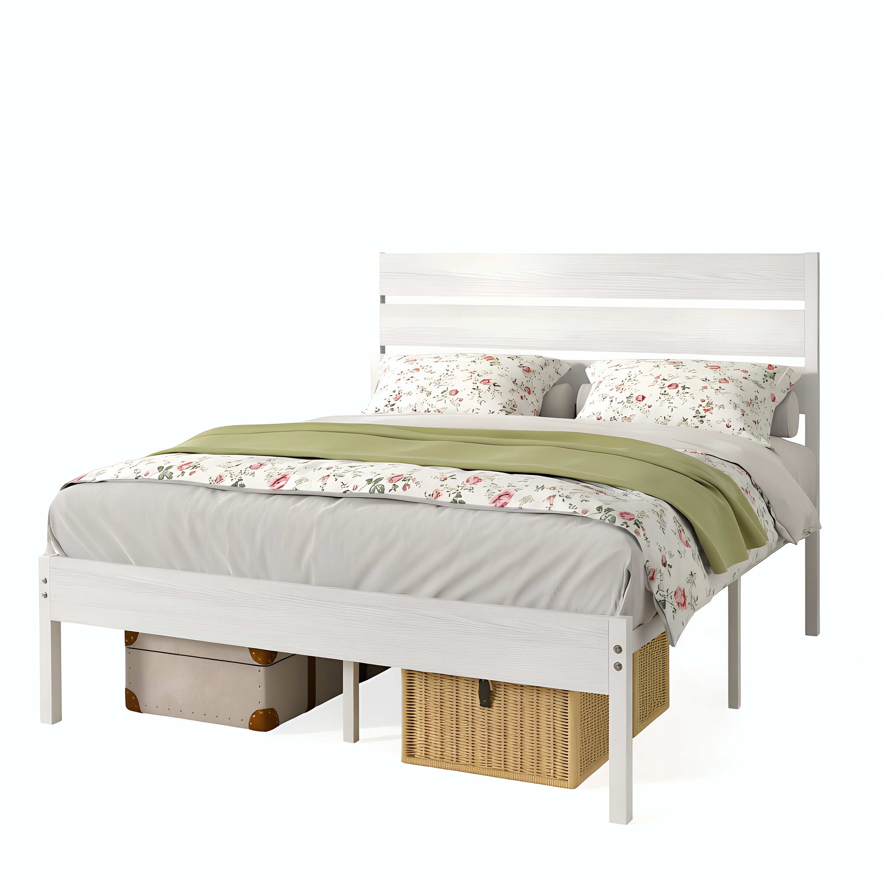 VECELO Platform Bed Frame with Rustic Vintage Wood Headboard/Strong Metal Slats Support