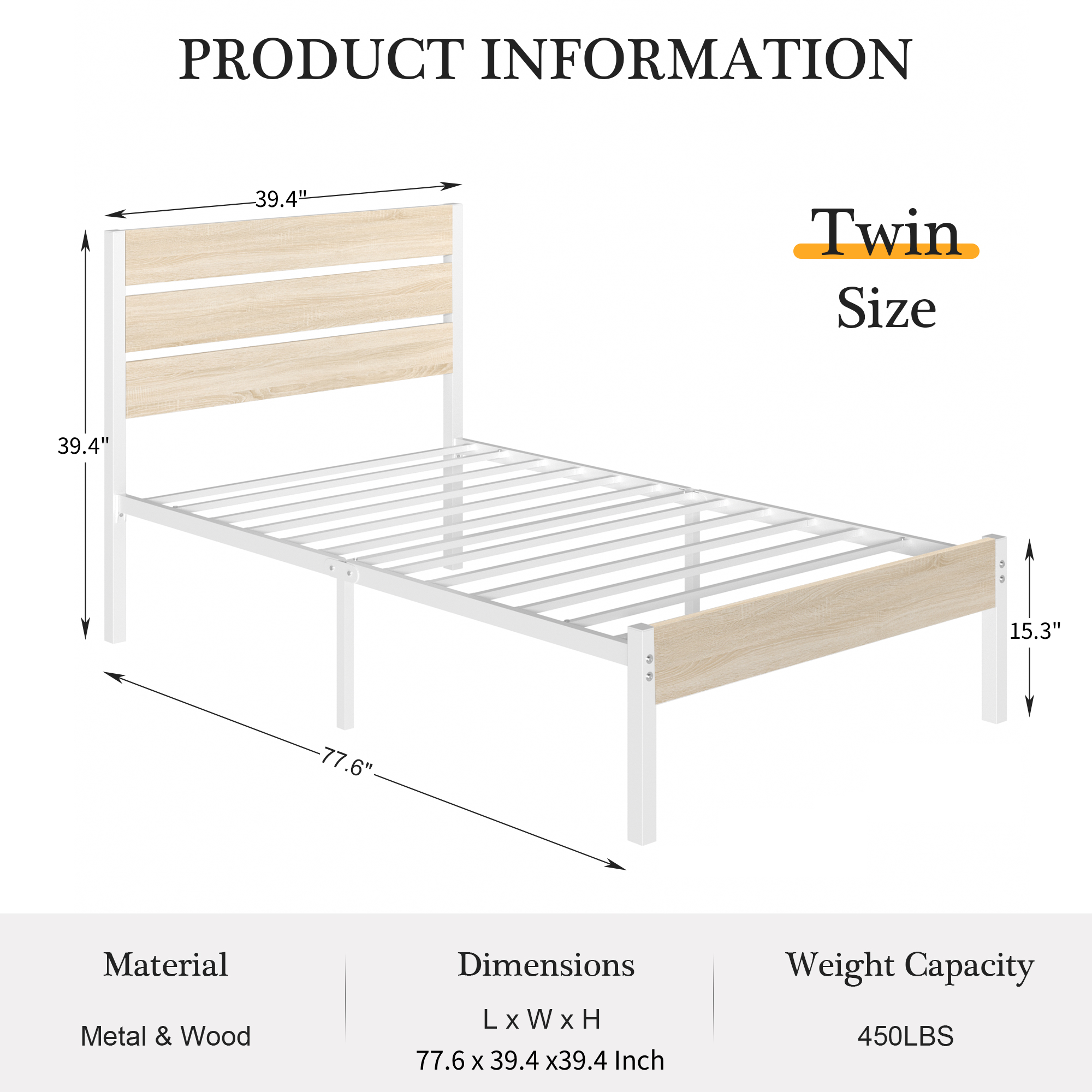 VECELO Platform Bed Frame with Rustic Vintage Wood Headboard/Strong Metal Slats Support