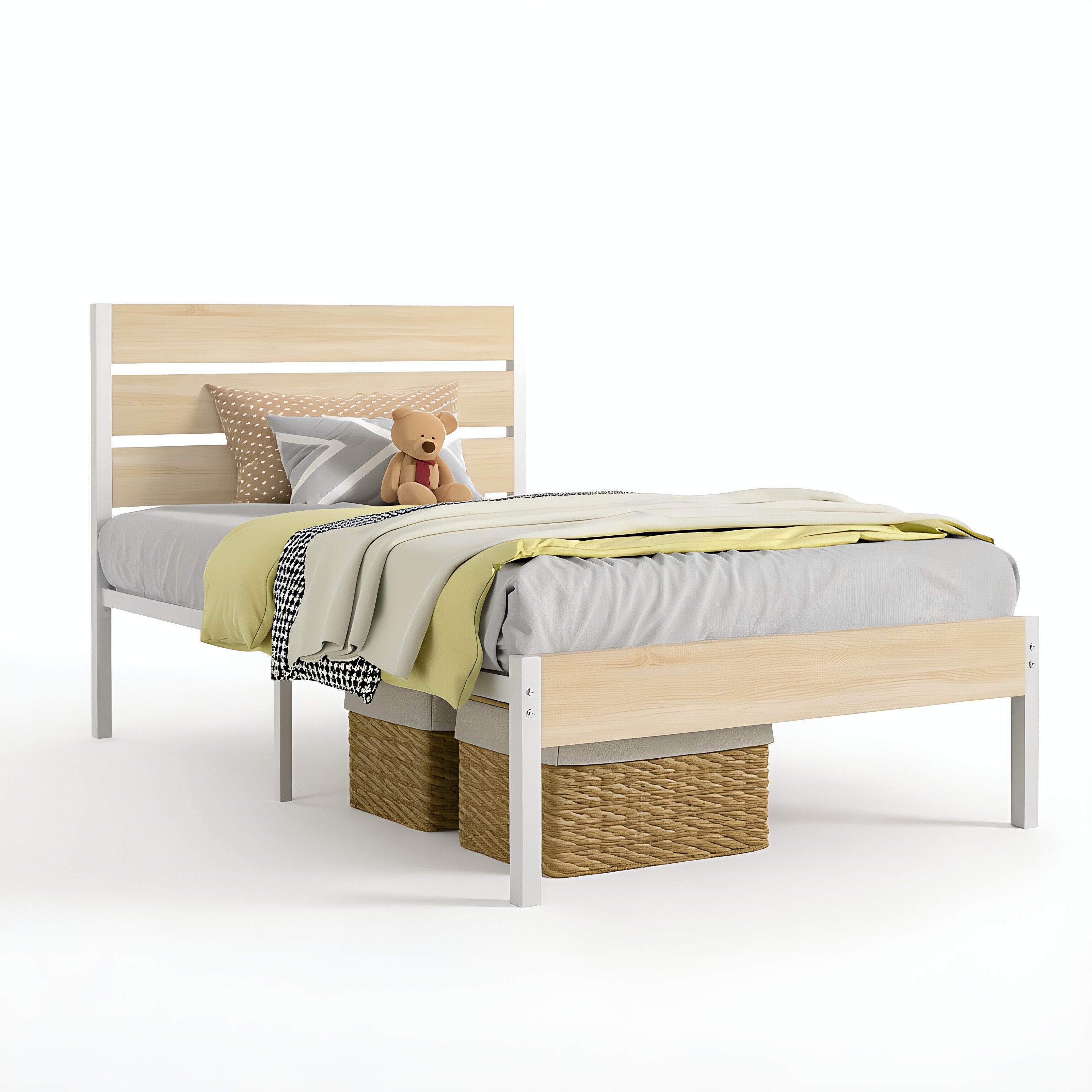 VECELO Platform Bed Frame with Rustic Vintage Wood Headboard/Strong Metal Slats Support