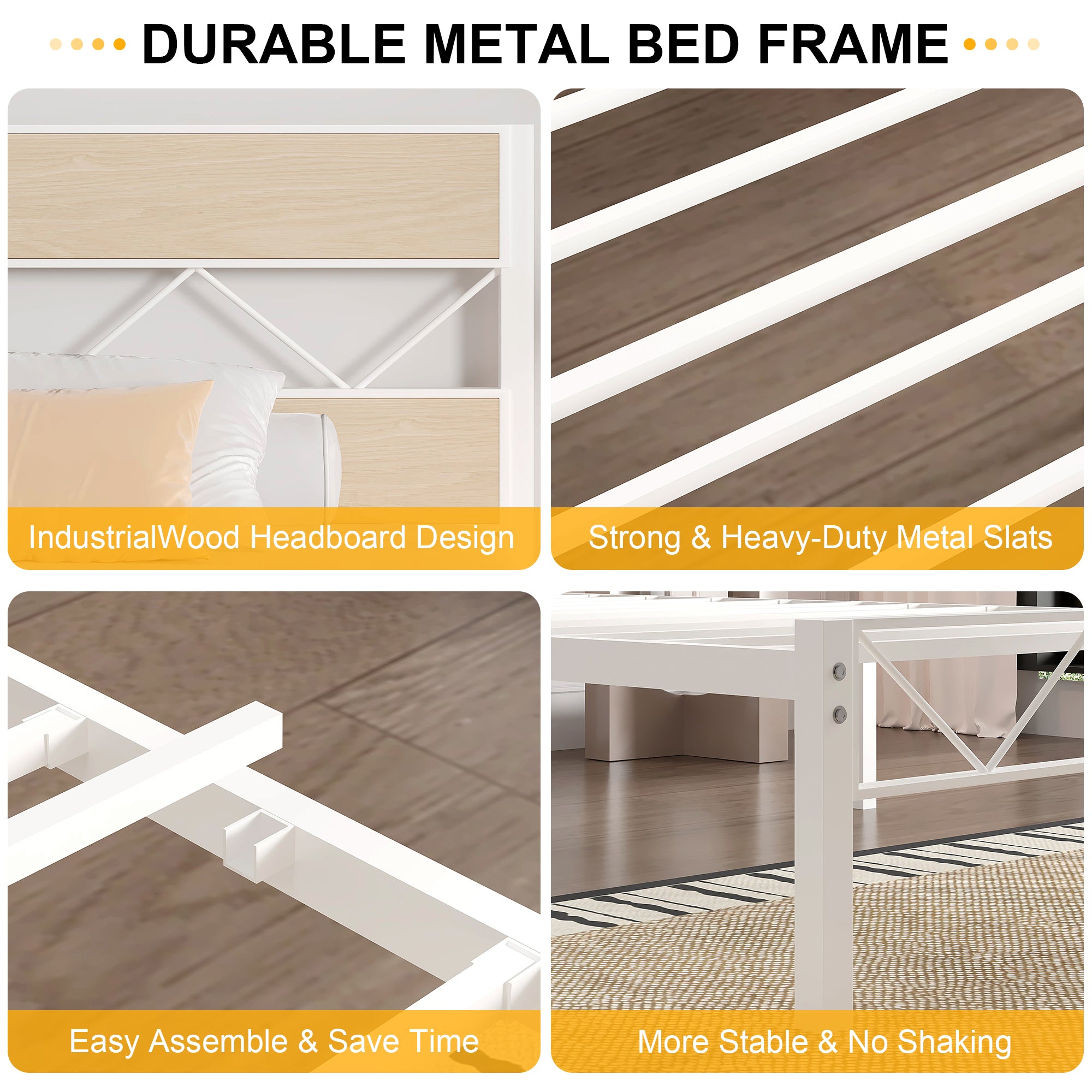 VECELO Metal Platform Bed Frame with Rustic Vintage Wooden Headboard