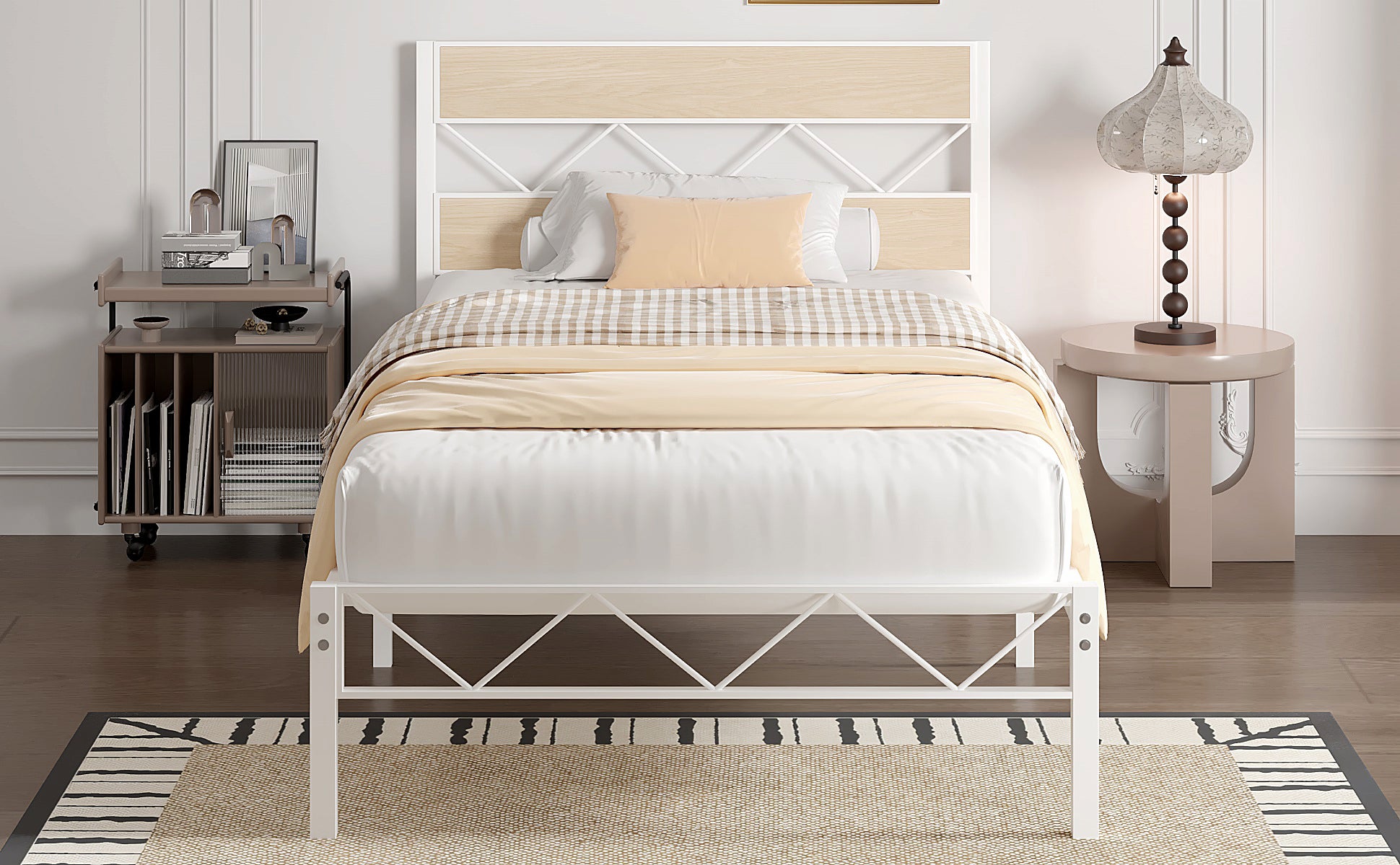 VECELO Metal Platform Bed Frame with Rustic Vintage Wooden Headboard