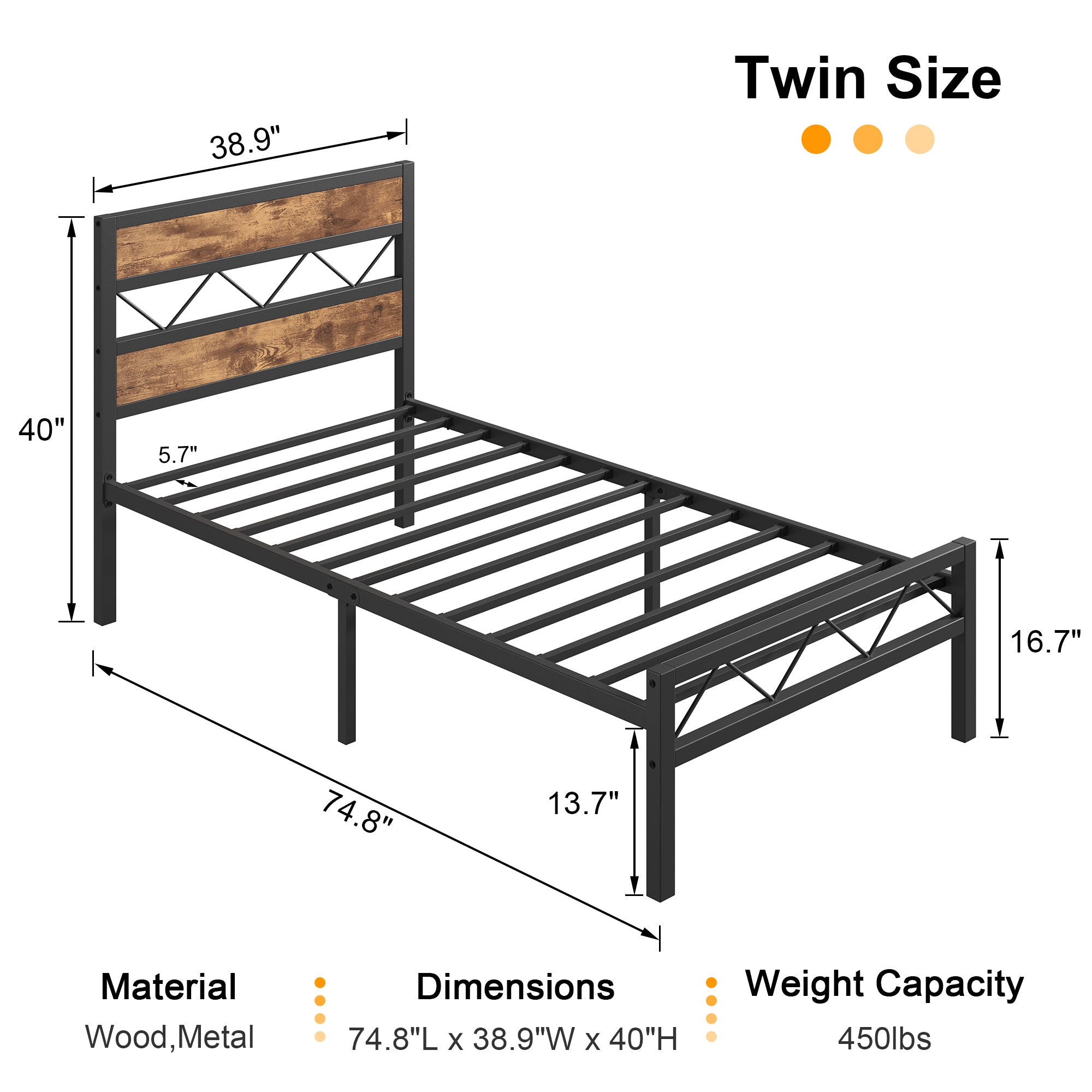 VECELO Metal Platform Bed Frame with Rustic Vintage Wooden Headboard
