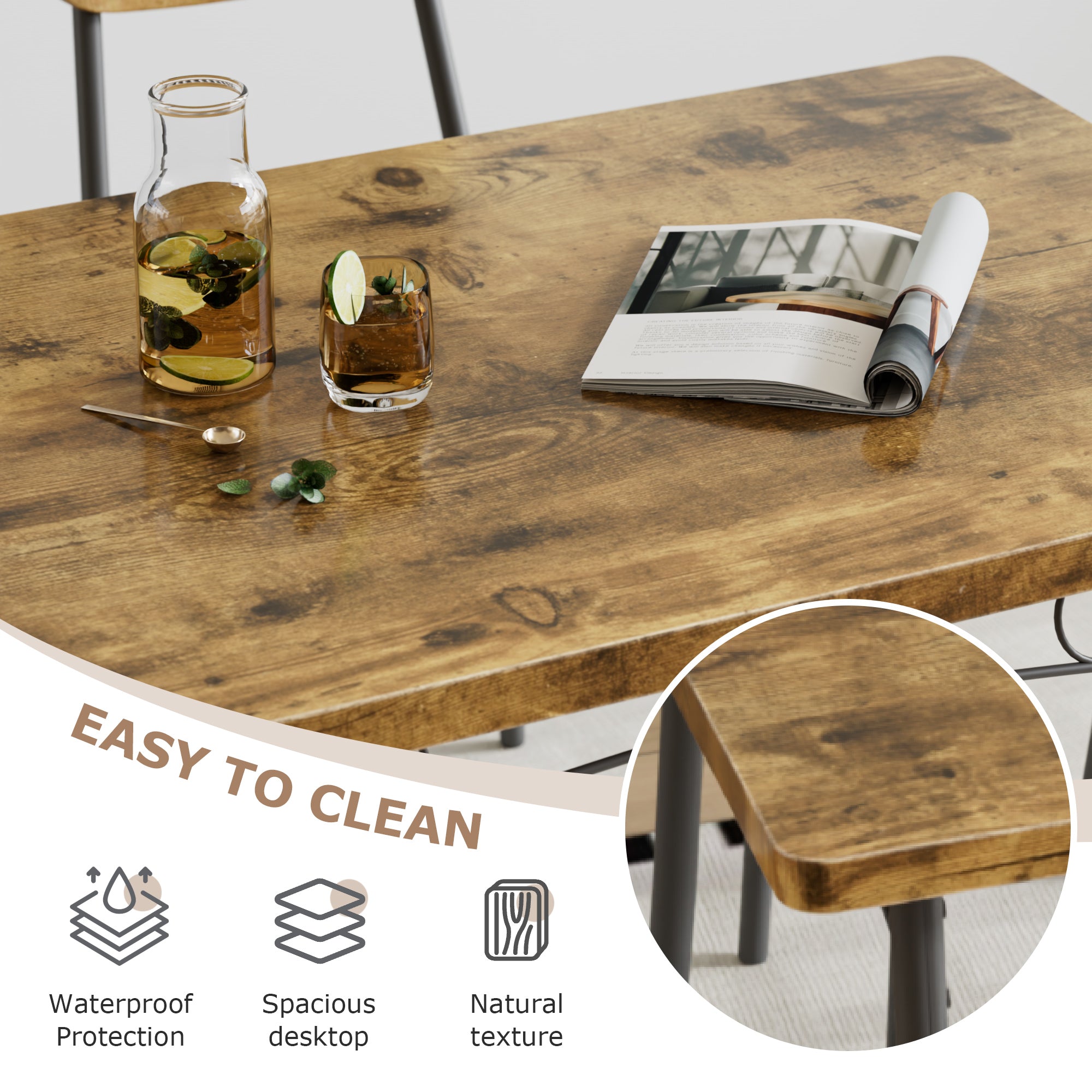 VECELO  Farmhouse Style 5 Piece Dining Table Set Metal and Wood Rectangular Table with 4 Chairs - VECELO