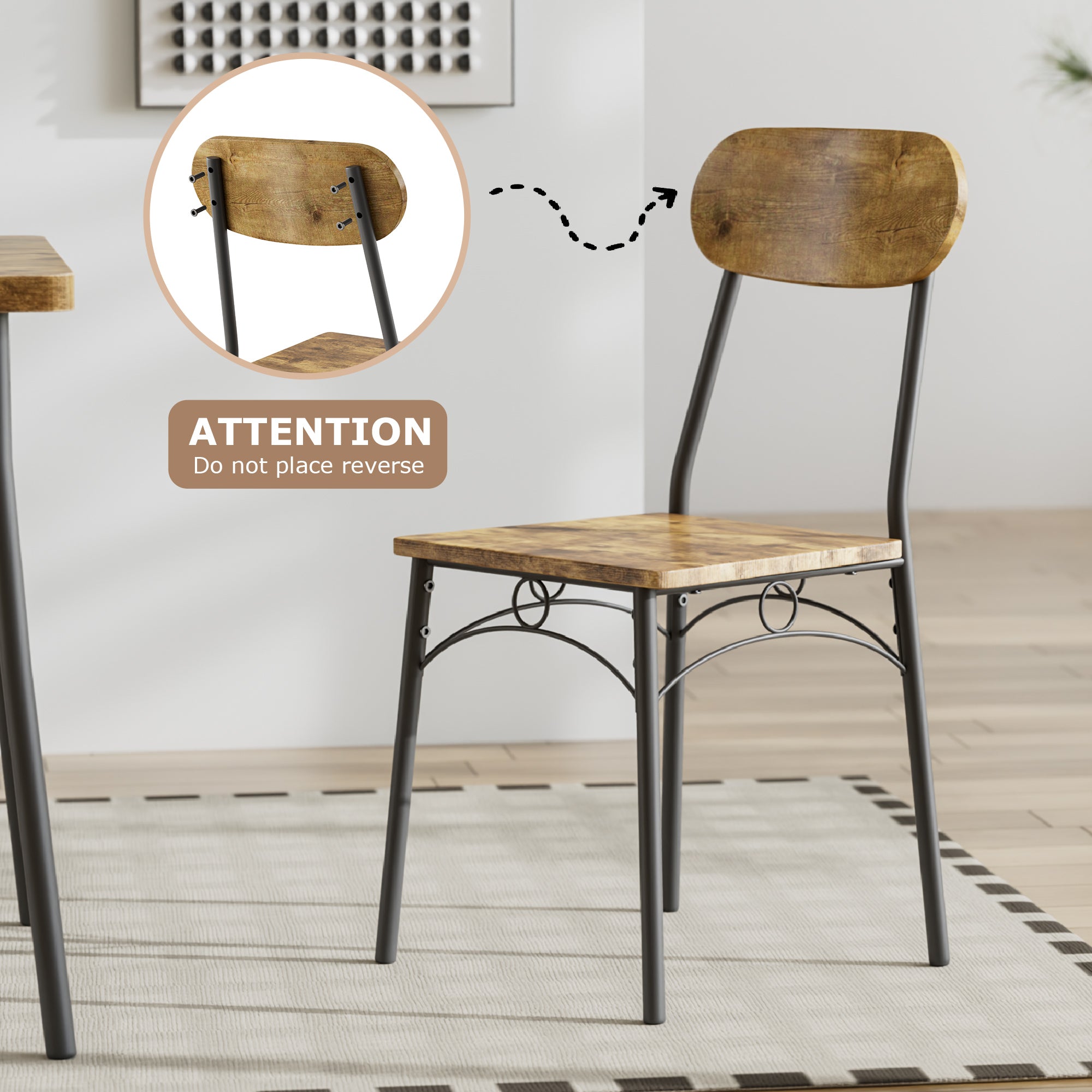 VECELO  Farmhouse Style 5 Piece Dining Table Set Metal and Wood Rectangular Table with 4 Chairs - VECELO