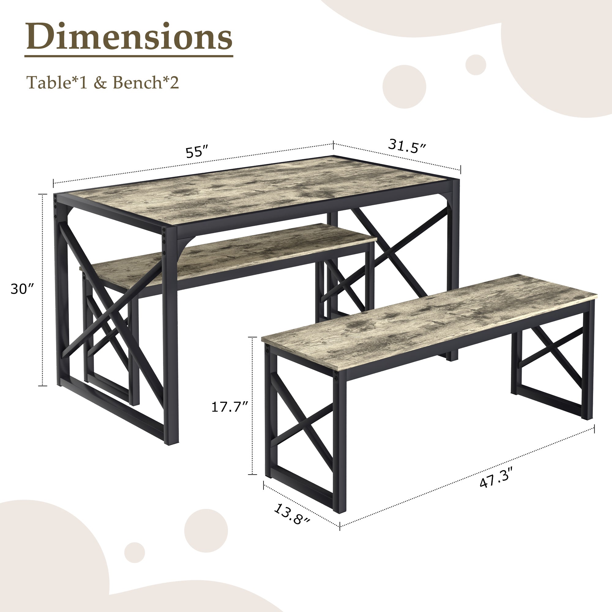 VECELO Kitchen Table with 2 Benches for 4 - VECELO