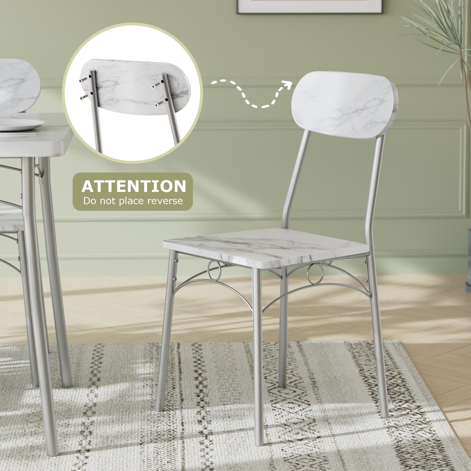 VECELO  Farmhouse Style 5 Piece Dining Table Set Metal and Wood Rectangular Table with 4 Chairs - VECELO