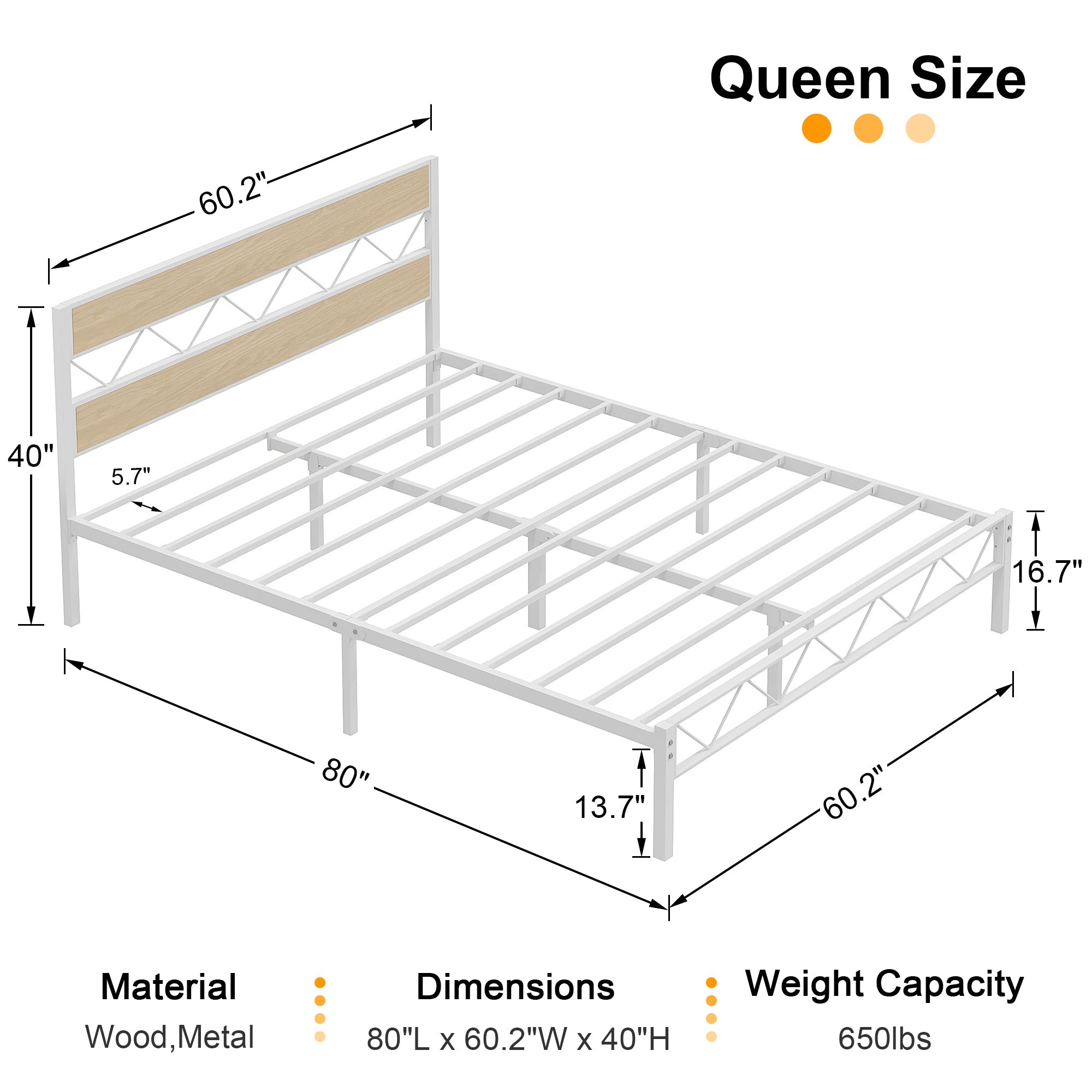 VECELO Metal Platform Bed Frame with Rustic Vintage Wooden Headboard