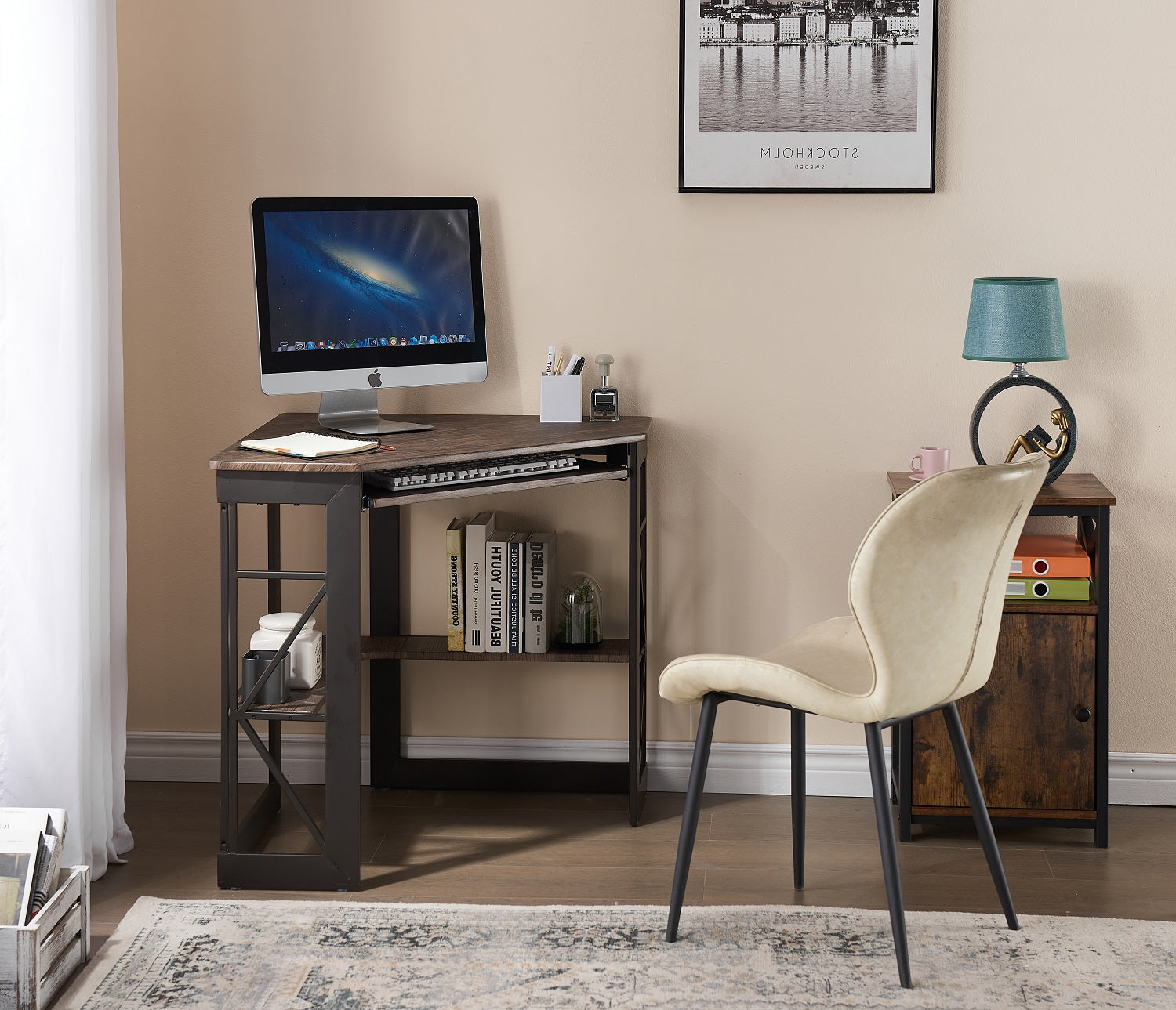 VECELO Corner Computer Desk Writing Smooth Keyboard Tray & Storage Shelves
