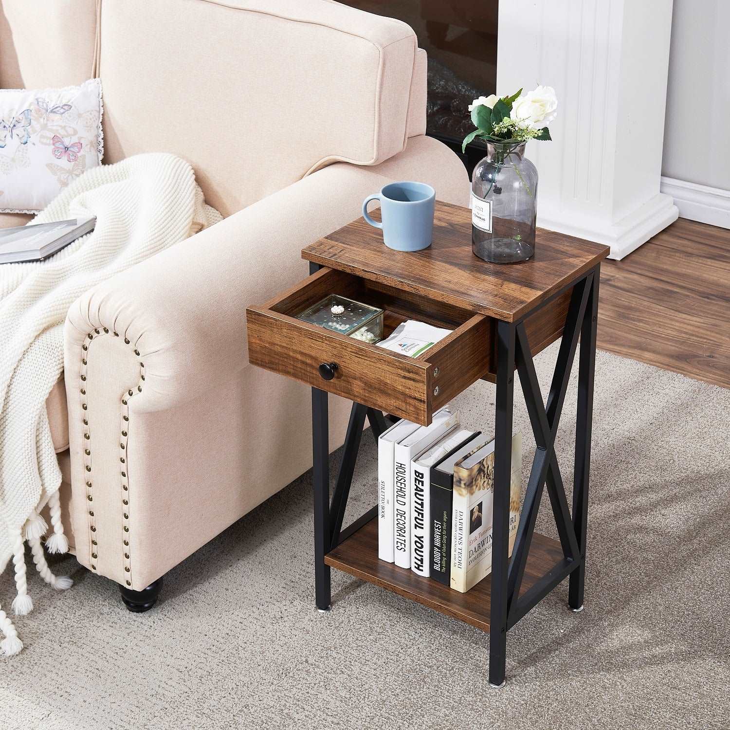 VECELO 27.6'' Tall Nightstand End Side Table, 1 pack/2 packs