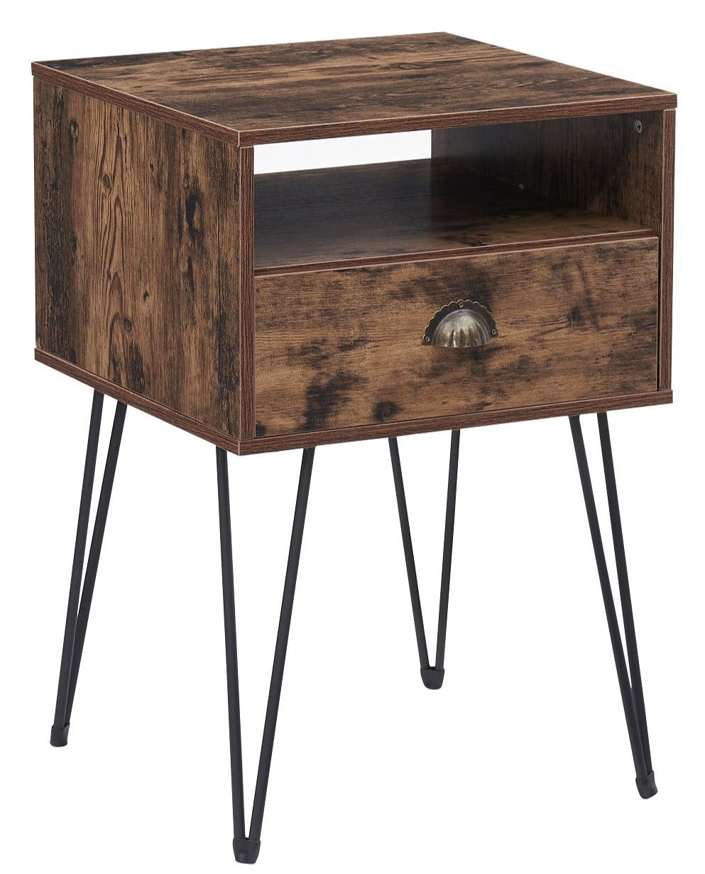 VECELO Industrial Nightstand/End Side Table with Drawer and Shelf for Storage