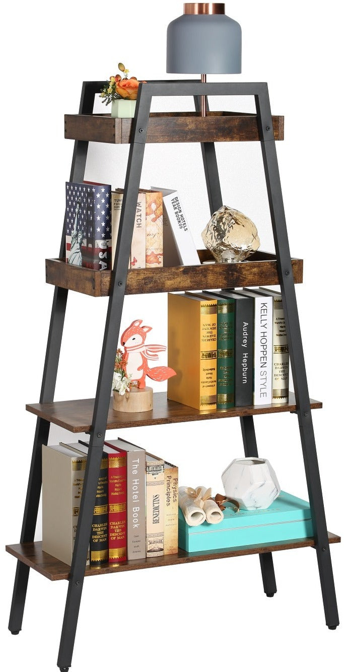 VECELO Ladder Shelf/Display Shelf 4 Tier Storage Bookcase Rack Wood & Steel