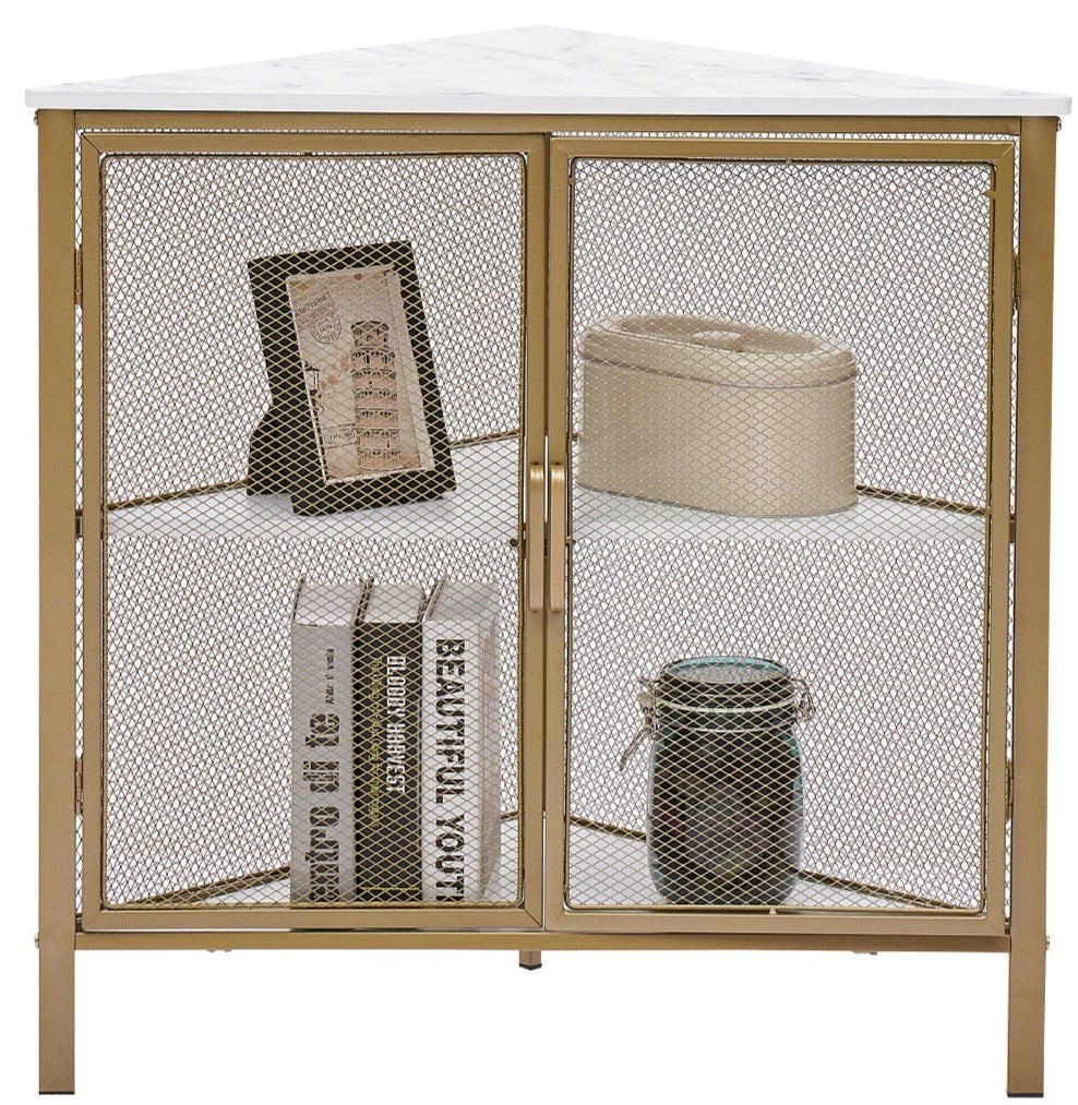 VECELO Corner Storage Organizer/Cabinet with Mesh Doors and Wooden Shelves