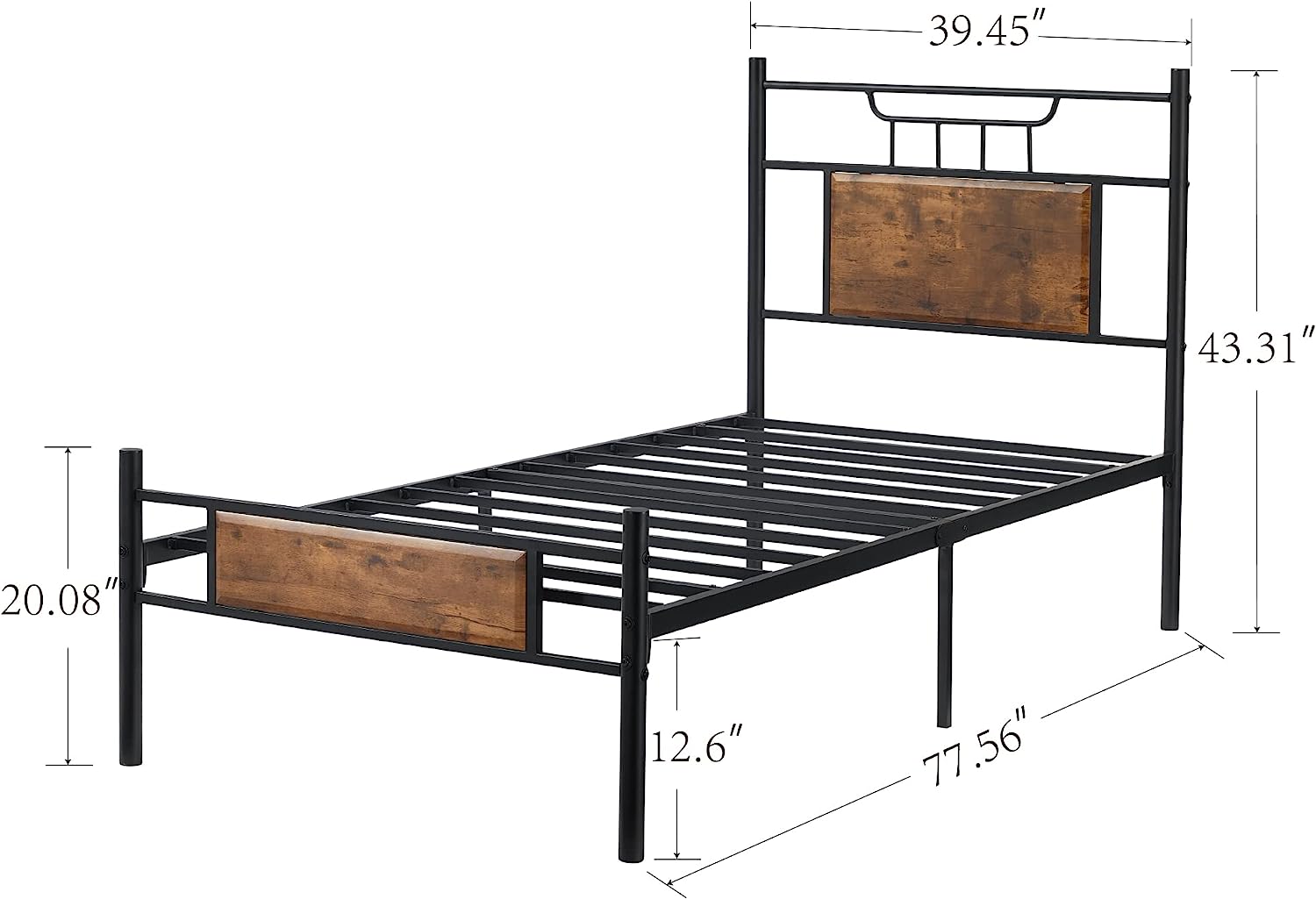 VECELO Platform Bed Frame with Wood Headboard No Box Spring Needed Heavy Duty Steel Slat