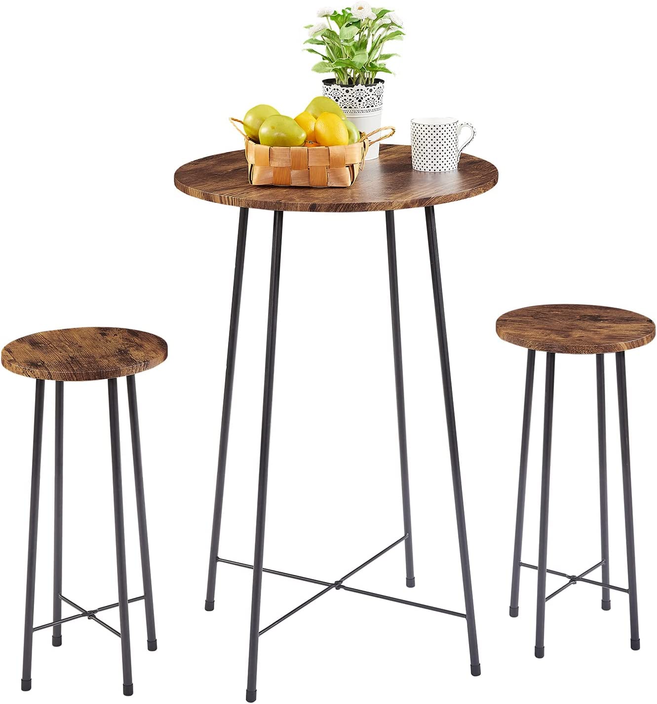 VECELO 3-Piece Round Pub Table Set with Counter Height & Wood top