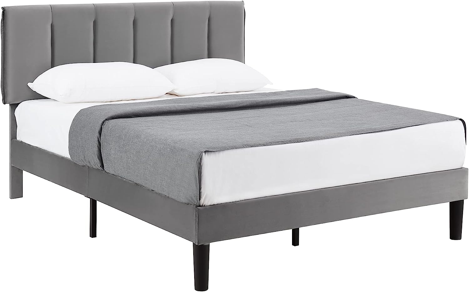 VECELO Grey Bed Frame, Modern Upholstered Platform Bedframe, Adjustable Headboard, Twin/Full/Queen size