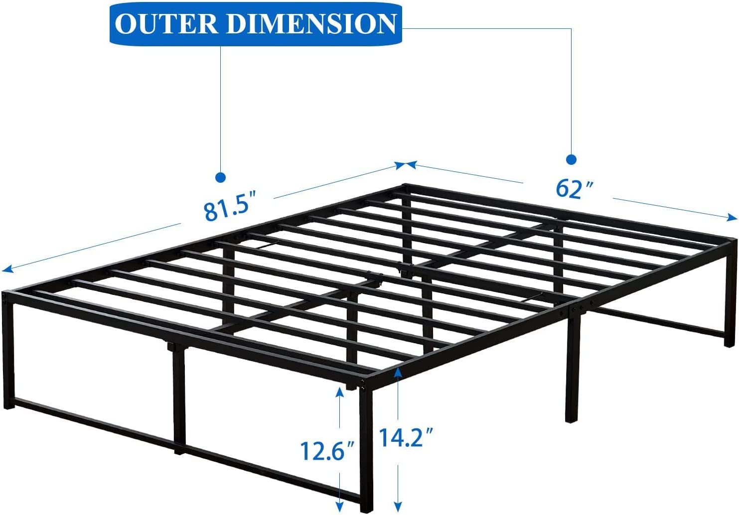 VECELO 14" Black Platform Bed Frame/Mattress Foundation/No Box Spring Needed/Steel Slat Support